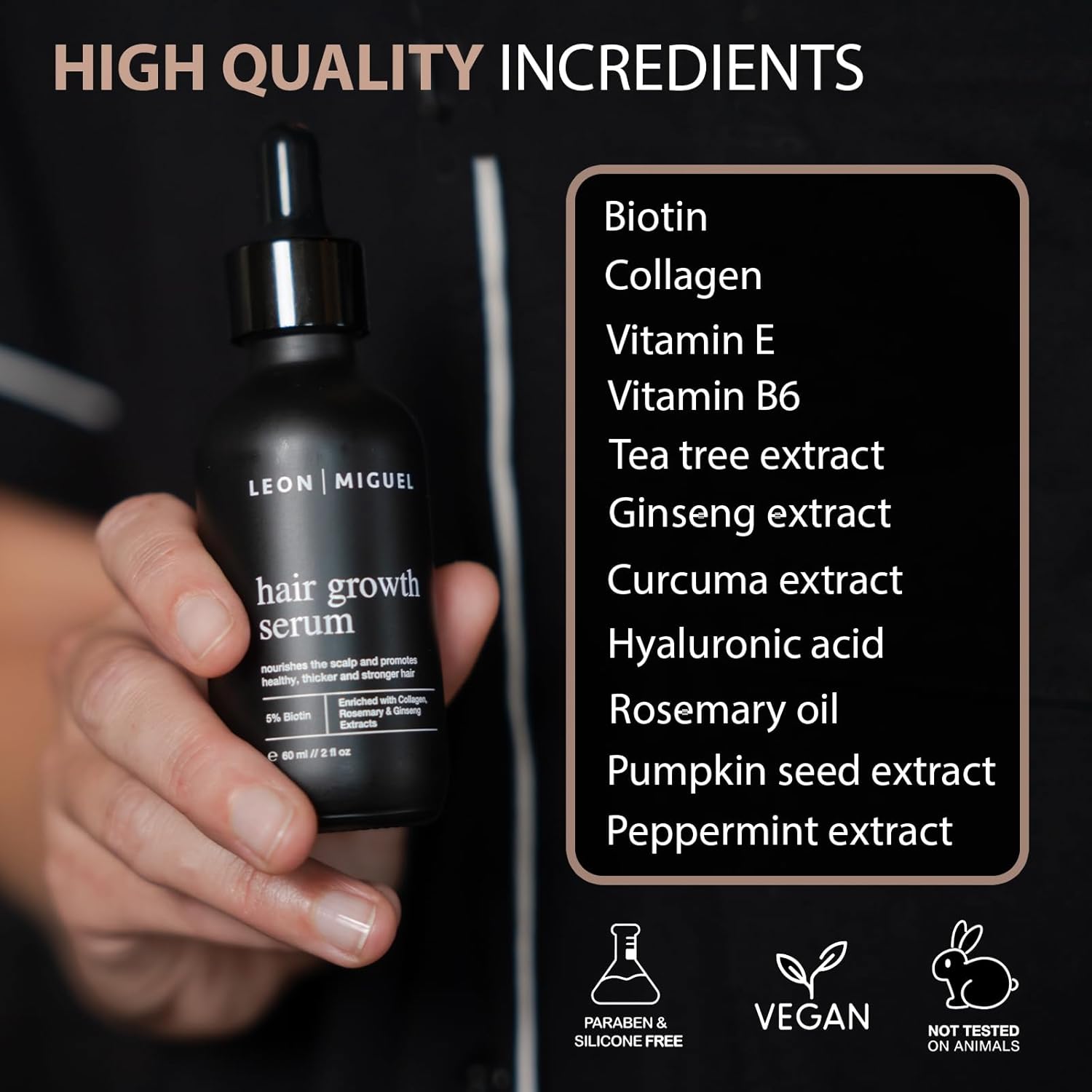 Hair Growth Serum, 60ml - Unisex Hair Serum for Hair Growth with 5% Biotin, Ginseng & Rosemary Extracts, Scalp Serum for Hair Growth, Vegan, Paraben-Free, Daily Use, All Hair Types - Image 4