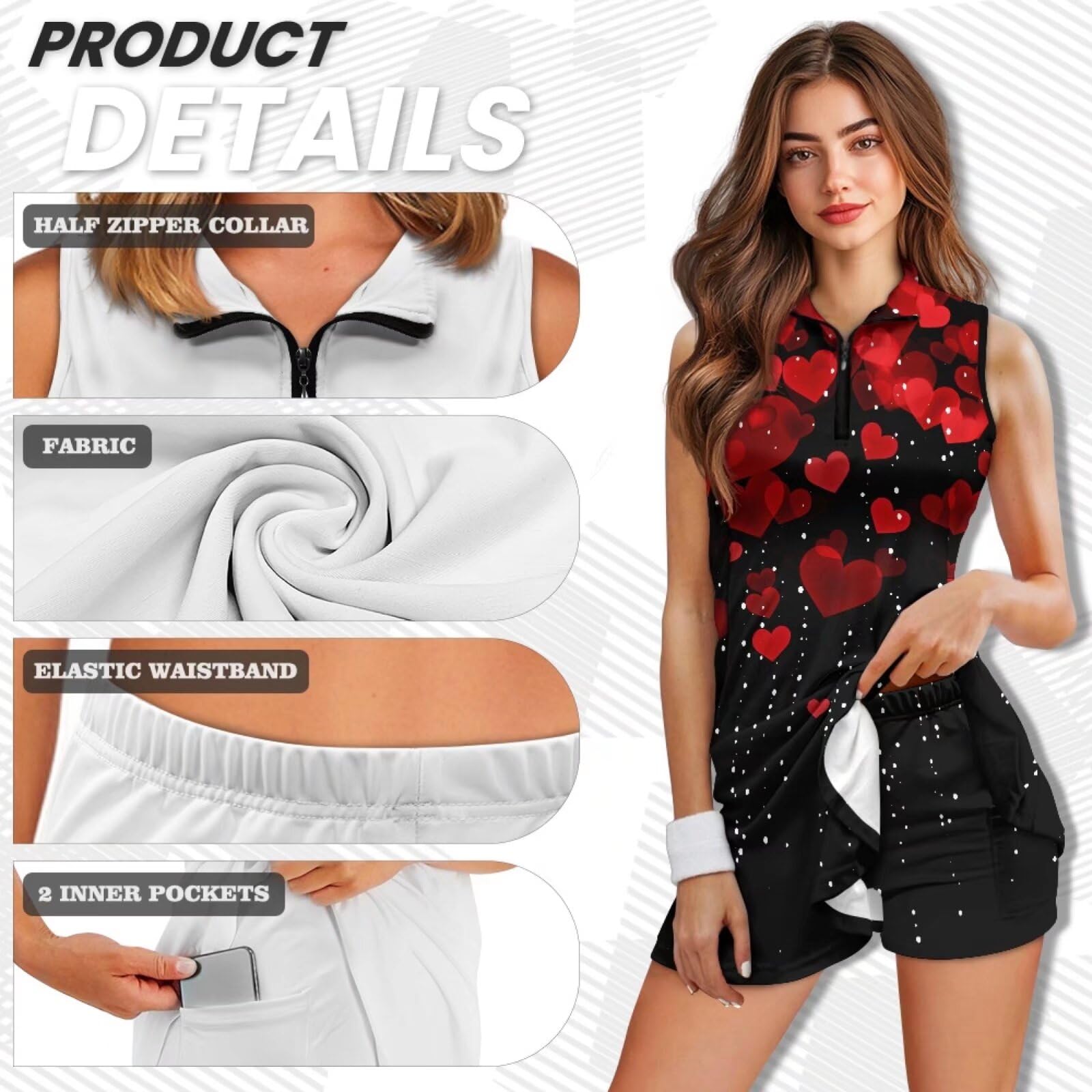 Belidome Vestido de tenis para mujer, vestidos de golf con pantalones cortos integrados, media cremallera, juego de 2 unidades