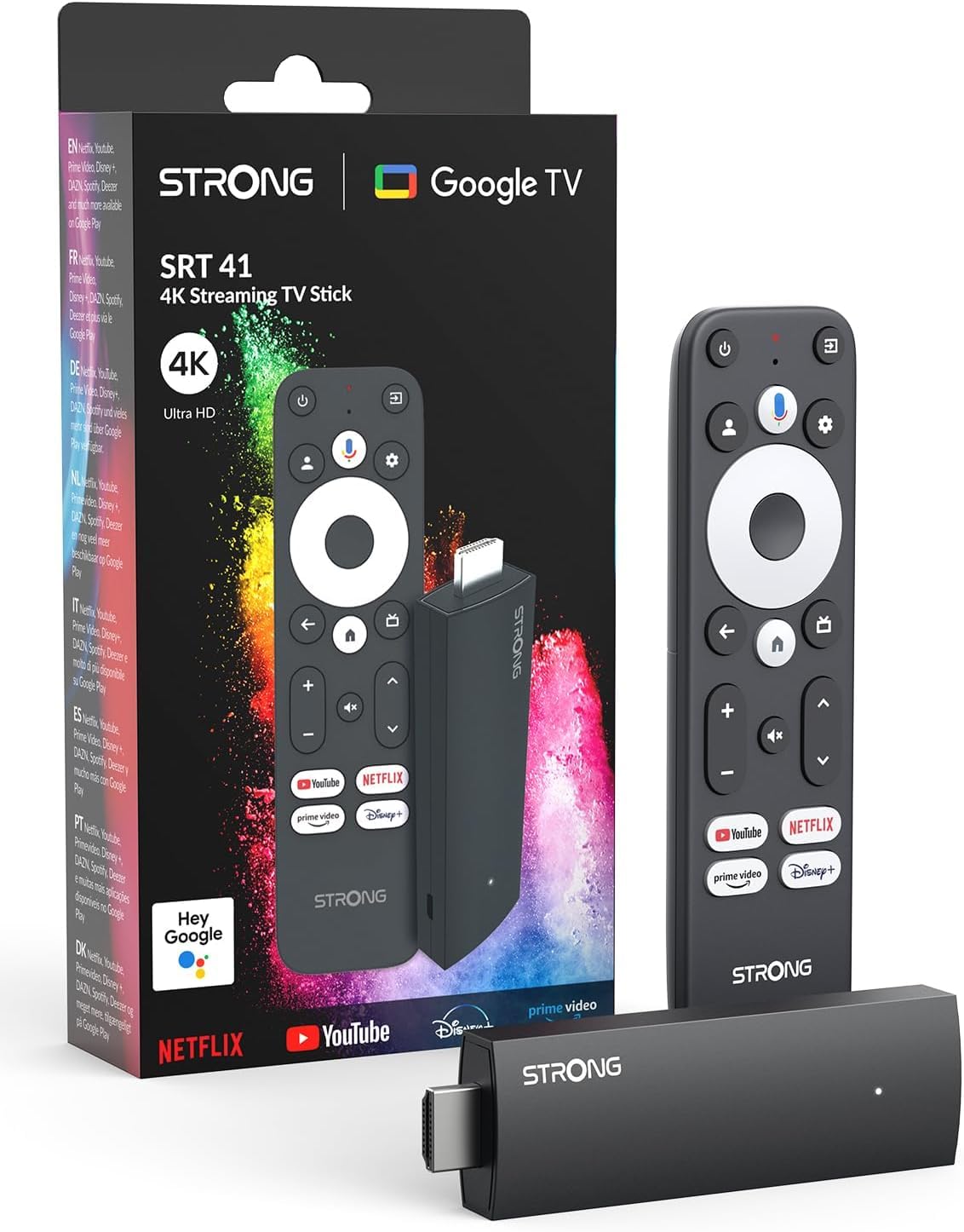 SRT41 | TV Stick | 4K UHD | HDMI | Google TV | Google Games Store | Netflix | First Video | Disney+ | Youtube |