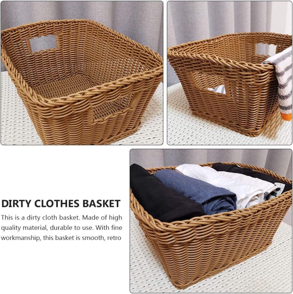 1 Rattan Storage Basket Pc Wicker Dirty Clothes Storage Basket Woven Laundry Hamper Seagrass Laundry Hamper (Coffee)