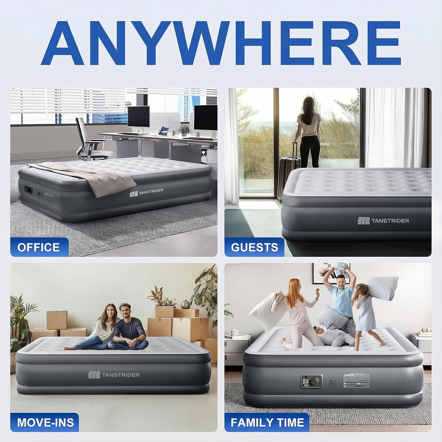 Queen Air Mattress with Built in Pump,18" Raised Blow up Air Bed,3 Mins Quick Self-Inflation/Deflation, Inflatable Mattress for Camping/Home/Guests/Travel (Gray)
