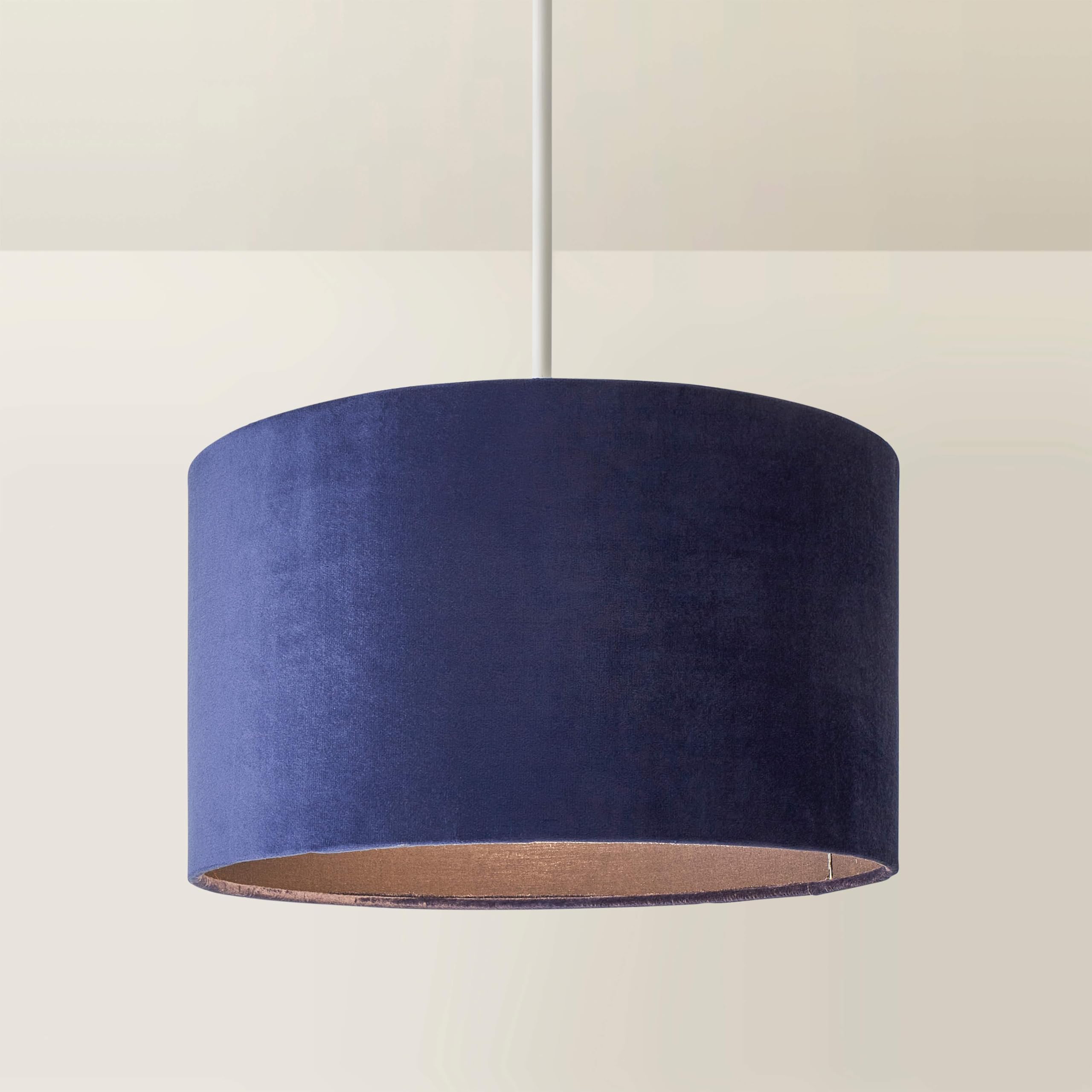 MiniSun | Medium Modern Navy Blue Velvet Drum Light Shade | Lamp Shades, Home Décor & Improvement Essential | 350mm Shade Width