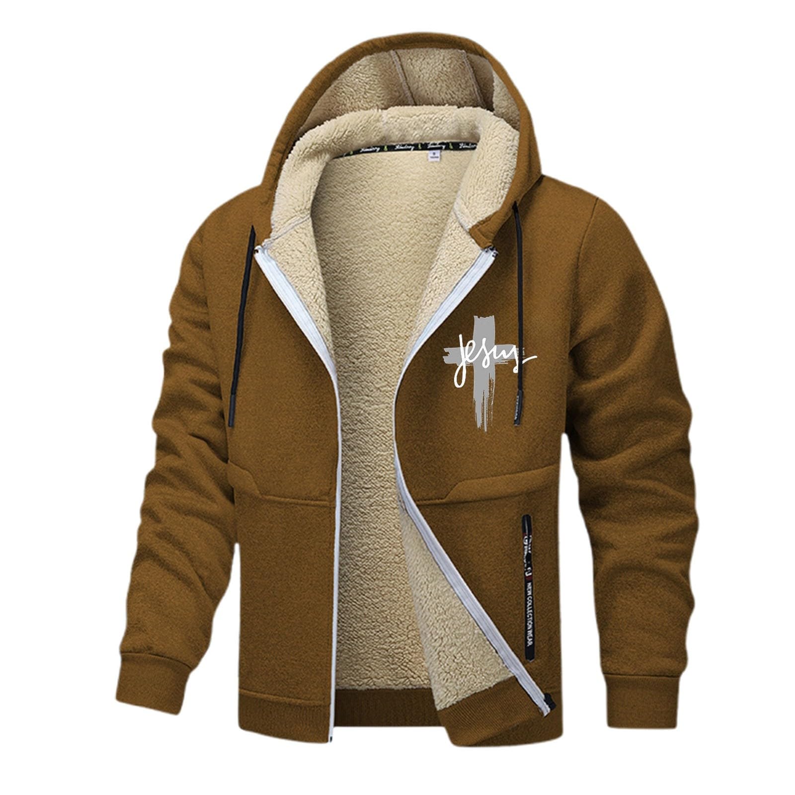 Gefütterte Fleecejacke mit Kapuze, warmer Winter-Outdoor-Mantel mit durchgehendem Reißverschluss, weicher, wärmegefütterter Pullover für kaltes Wetter, bequeme und kuschelige Passform