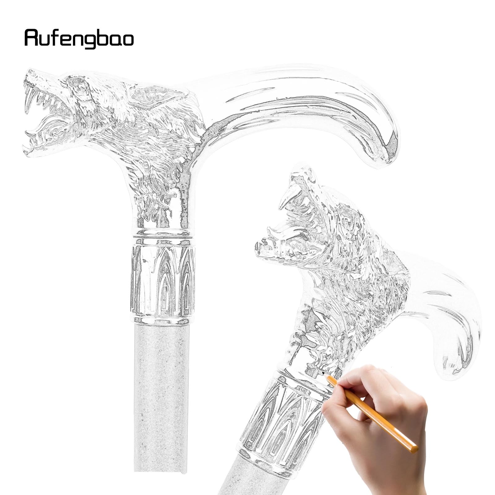 Bastón para Caminar Rey Lobo de Latón y Aleación de Aluminio para Hombres y Mujeres, Bastón Metálico Gótico Decorativo y Ornado con Empuñadura Ergonómica para Personas Mayores