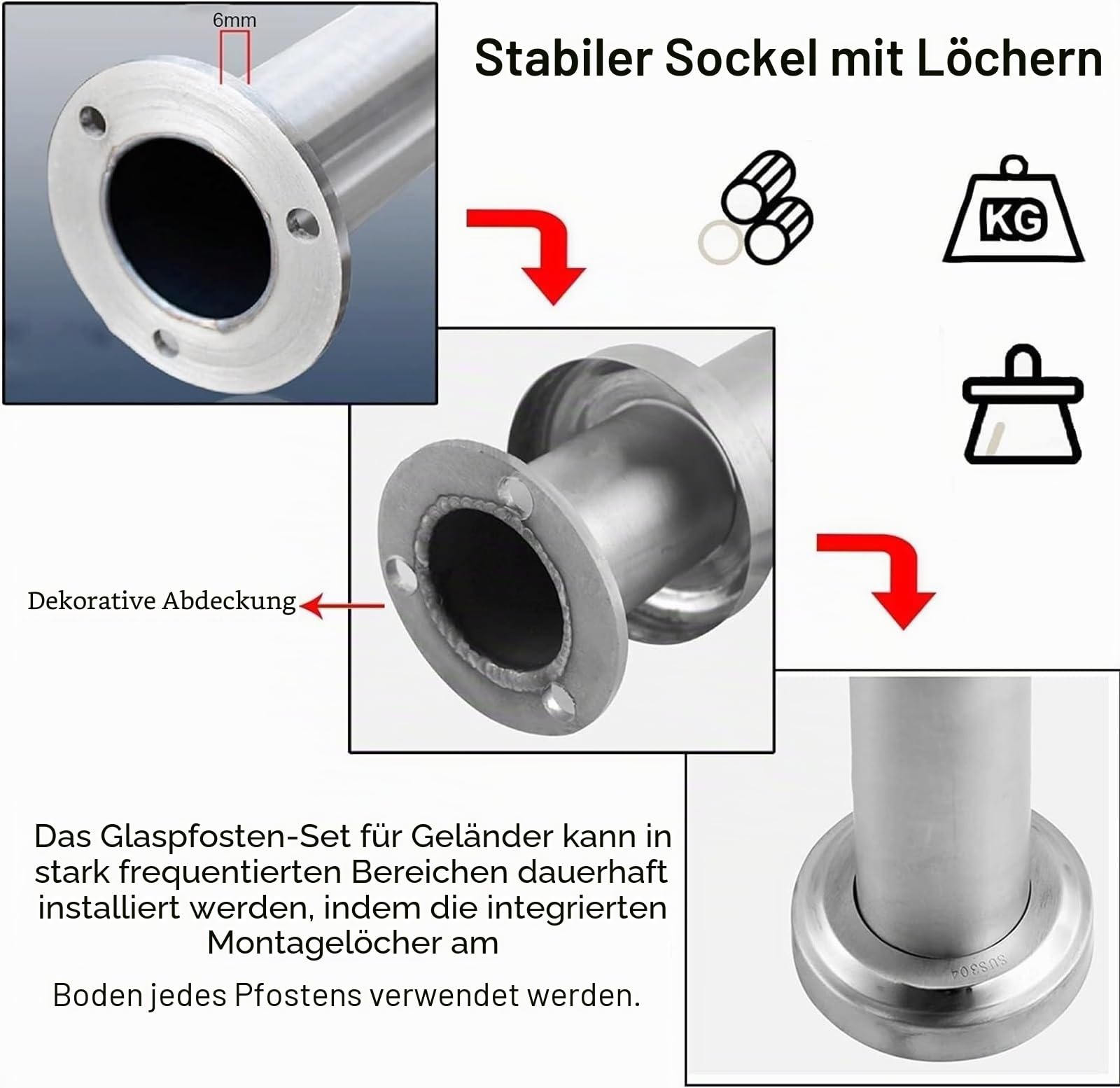 Okrągły słupek balkonowy 65-105 cm, słupek końcowy do balustrad, wsporników zewnętrznych i balkonowych - idealny do systemu Ländersystem, kolor: słupek końcowy