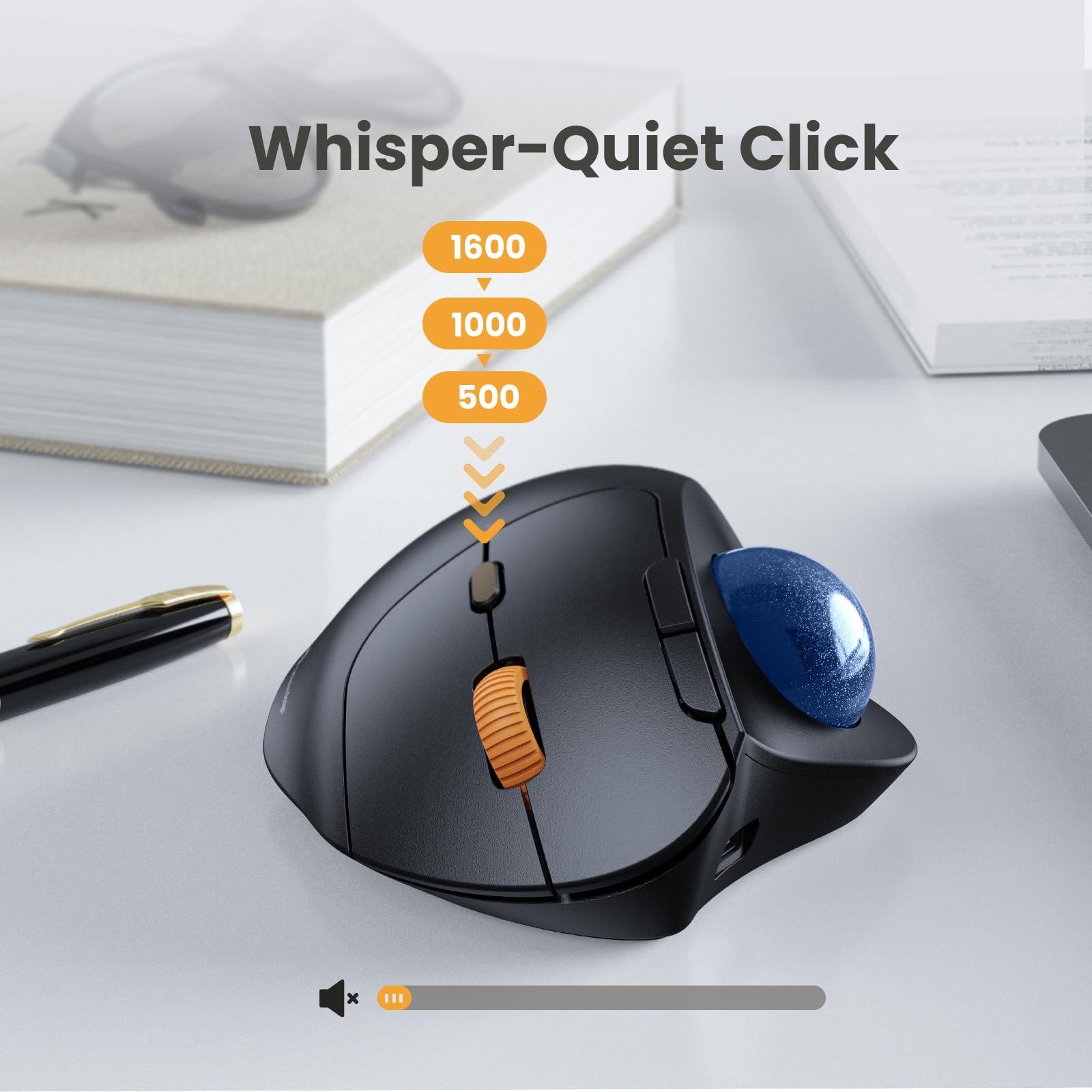 ProtoArc Mouse wireless Bluetooth Trackball wireless EM04 2.4GHz ricaricabile mouse ergonomico 5DPI regolabile controllo pollice multi-dispositivo, per PC, iPad, Mac, Windows blu