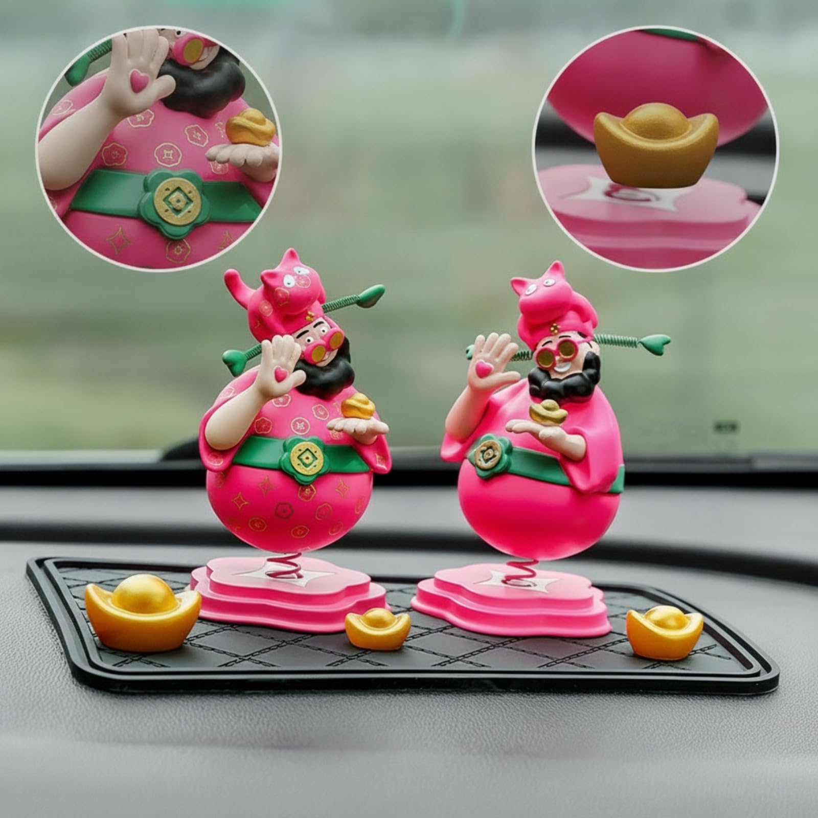2 Pezzi Statuitina con Molla Piacevole Soprammobile Divertente Decorazione per Automobilisti, Cruscotto, Auto
