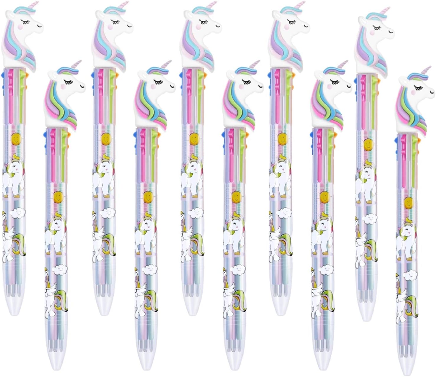 BTYMS 10Pcs Multicolor Unicorn Pen 0.5mm Fine Ponit Retractable Ballpoint Pens Fun Shuttle Pens, 6 Color in 1 Multicolored Pen for Office School Supplies Students