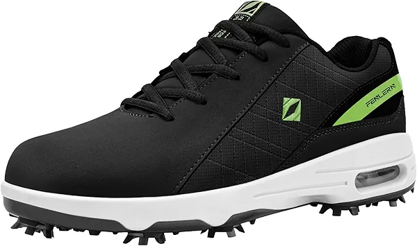FENLERN Golf Shoes Men, Spiked, Waterproof Leather Upper, Cushioning F006