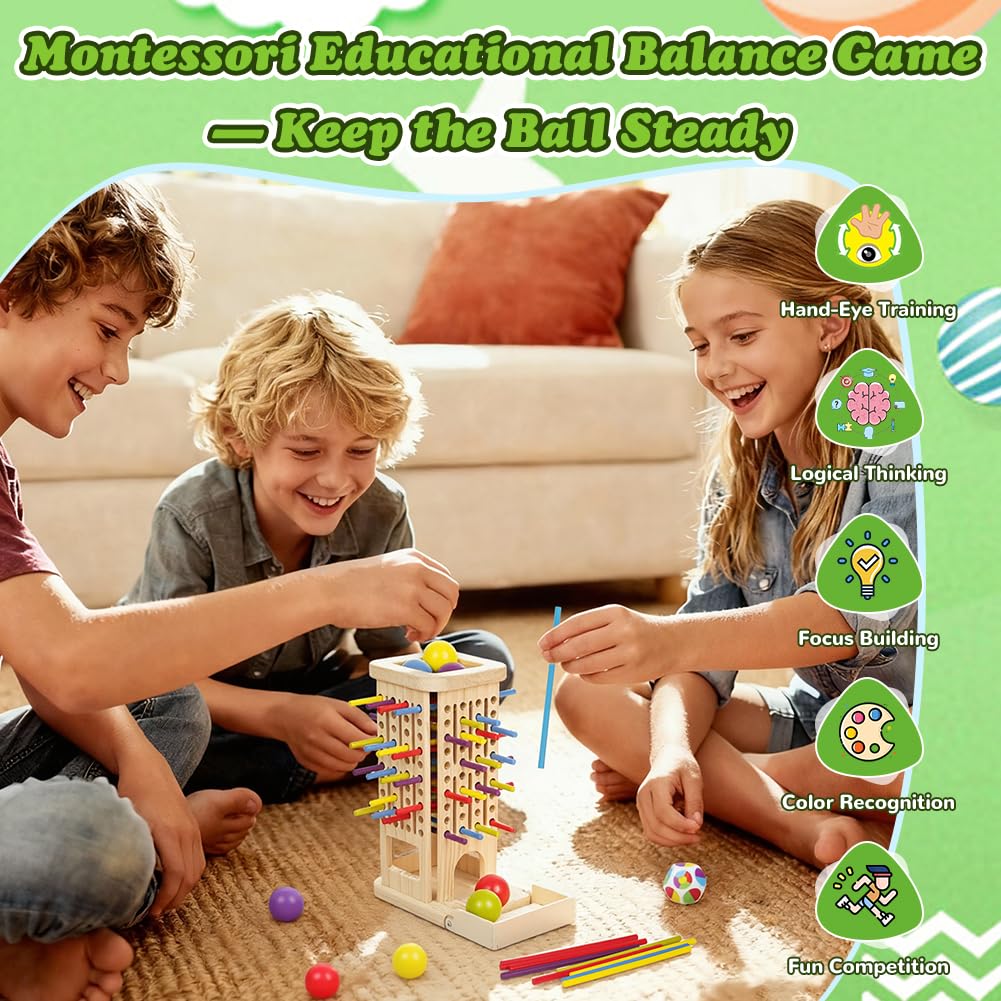 Ainiv Juegos de Mesa Montessori, 3 in 1 Juguetes Educativos Niños con 40 Palitos Colores y 1 Dados, Juegos Divertidos para La Familia, Juguete Motricidad Fina para Niños 3, 4, 5, 6 Años