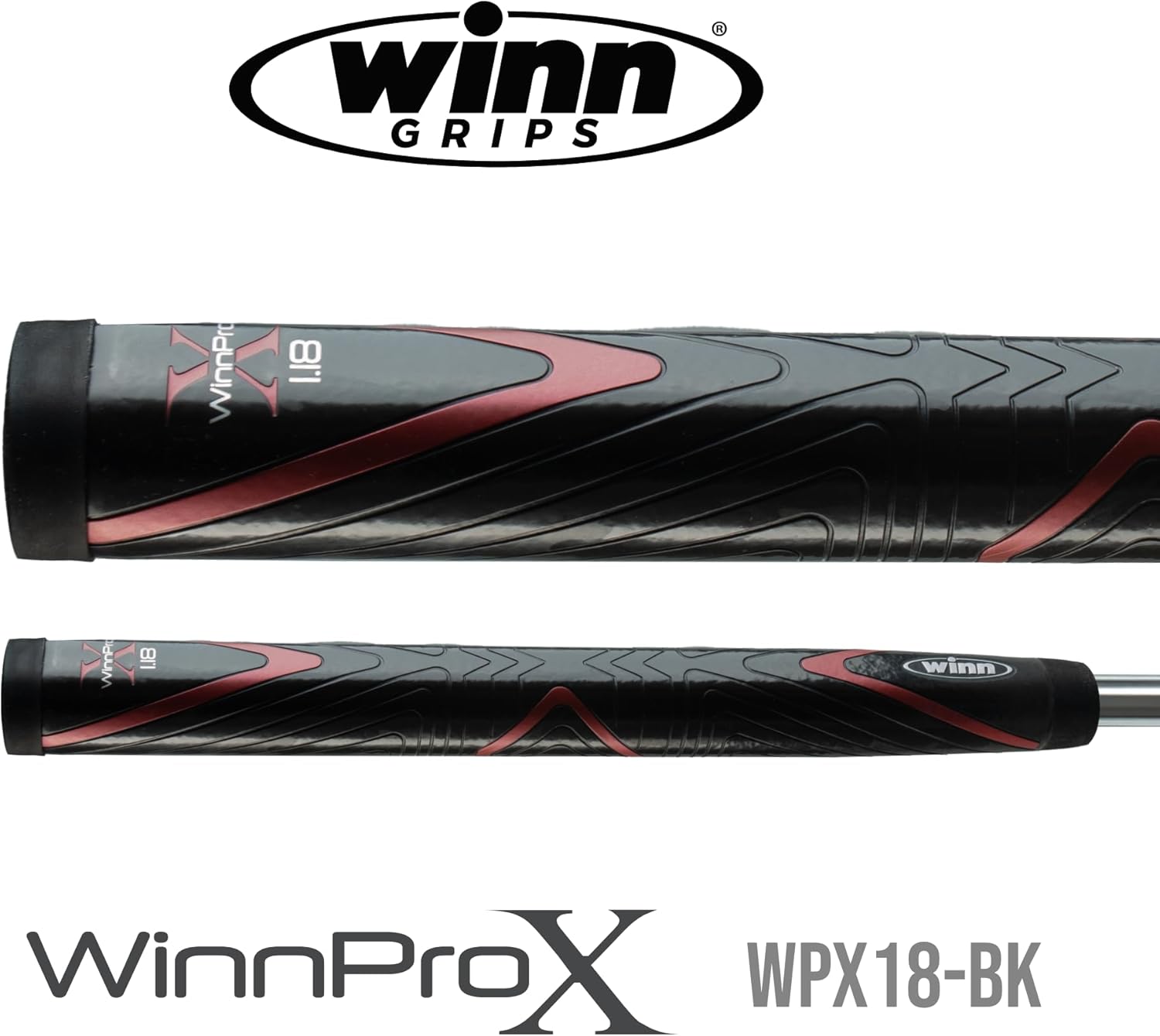Winn Pro X 1.18 Putter Grip (Midsize, Black/Red),Winn Pro X 1.18 WPX18-BK