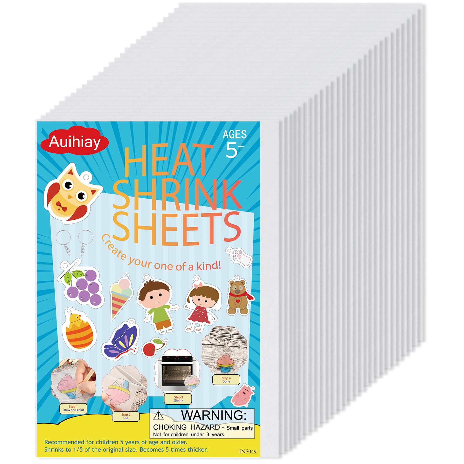 Auihiay 20 Pieces Shrinky Plastic Sheets, Shrink Films Papers, Shrinky Art for Kids Paper Crafts, Handprint Keychains, Easter Ornament and Mothers Day Gifts, 7.9 X 5.7 inch / 20 X 14.5 cm