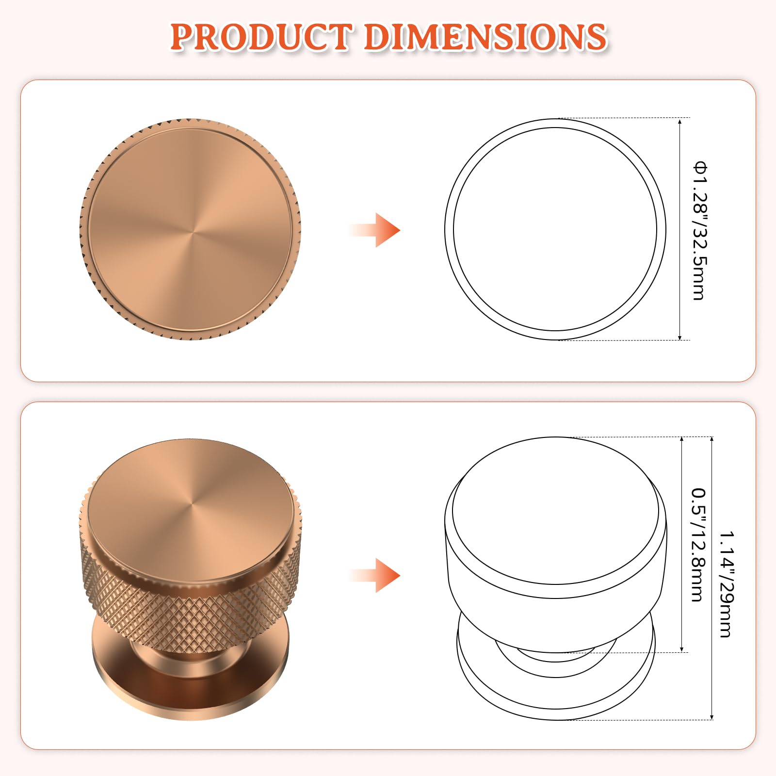 FURNIWARE 10 Stück Möbelknöpfe Champagner Bronze, Gerändelte Schrankgriffe, Vintage Küchengriffe, Aluminium Schubladenknopf, Kommode Türgriffe, Knöpfe für Schränke, Kleiderschrank