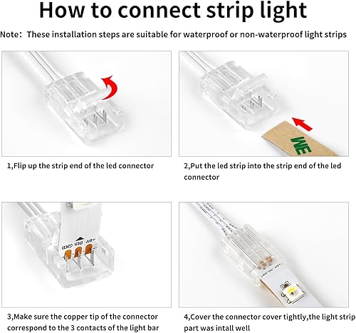 Miniatura 6 de RGBZONE Kit de conector LED de 3 pines de 0.394 in con cable de extensión de 3 pines de 32.8 pies y 10 piezas de tira LED de 3 pines para conectores