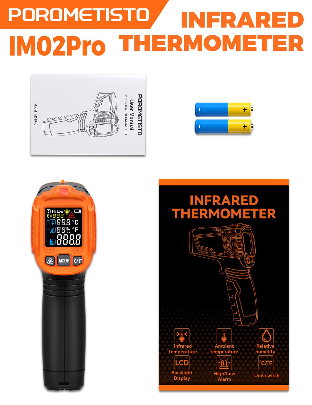 Termometro Infrarossi Professionale POROMETISTO, Pirometro IR -50~800°C