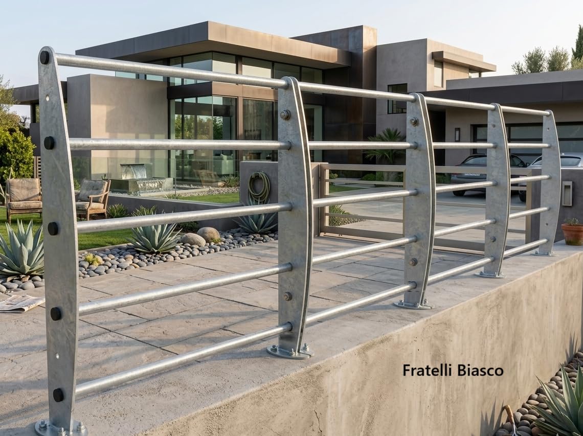 Fratelli Biasco Ringhiera Esterna Zincata, Recinzione Modulare a 5 Barre, Corrimano per Veranda e Giardino, Fissaggio a Pavimento, Modulo da 90X100 CM