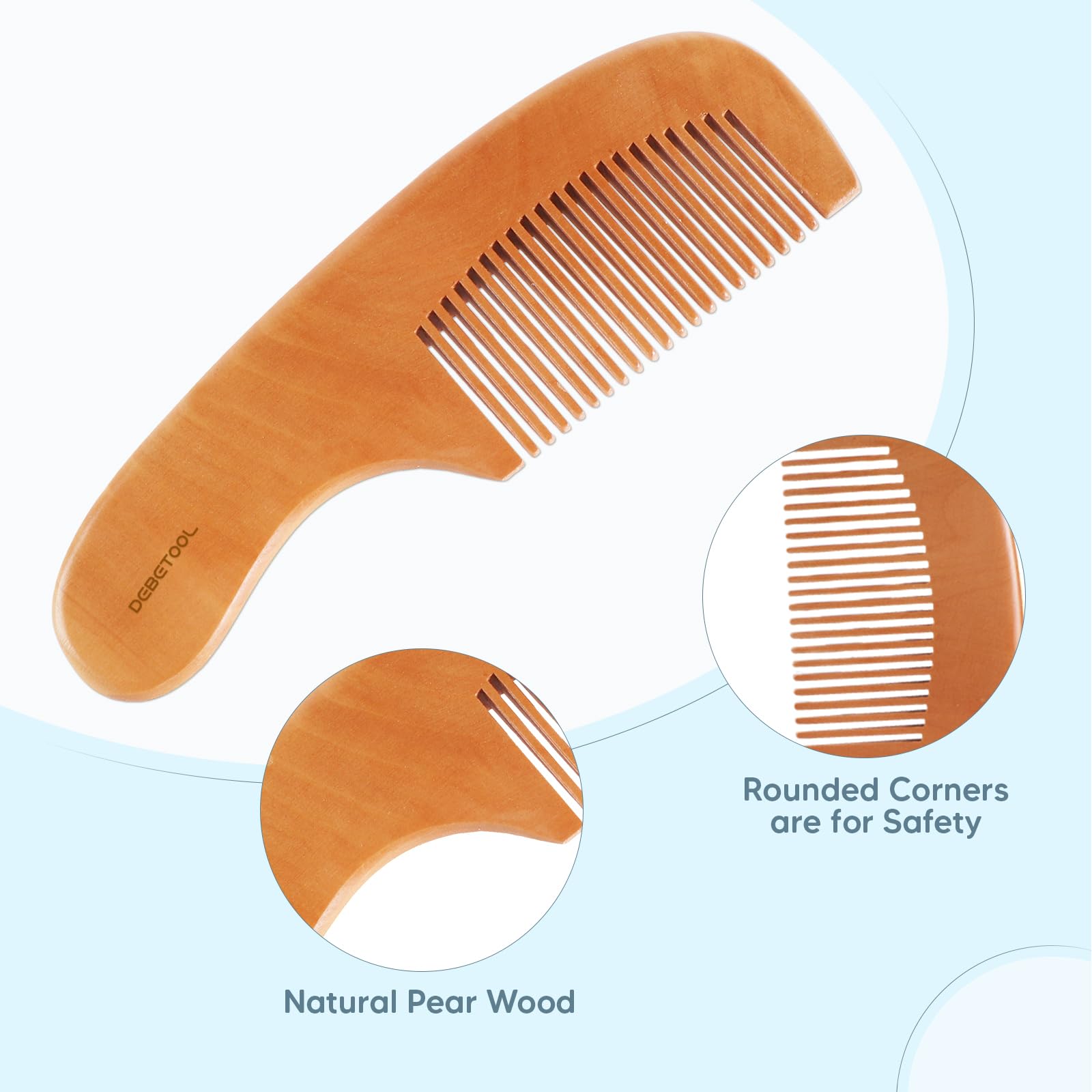 DEBETOOL Juego de cepillo y peine para recién nacidos y niños pequeños, juego de cepillo de madera para bebé con cerdas suaves de cabra y peine para niños pequeños, ideal para cuna