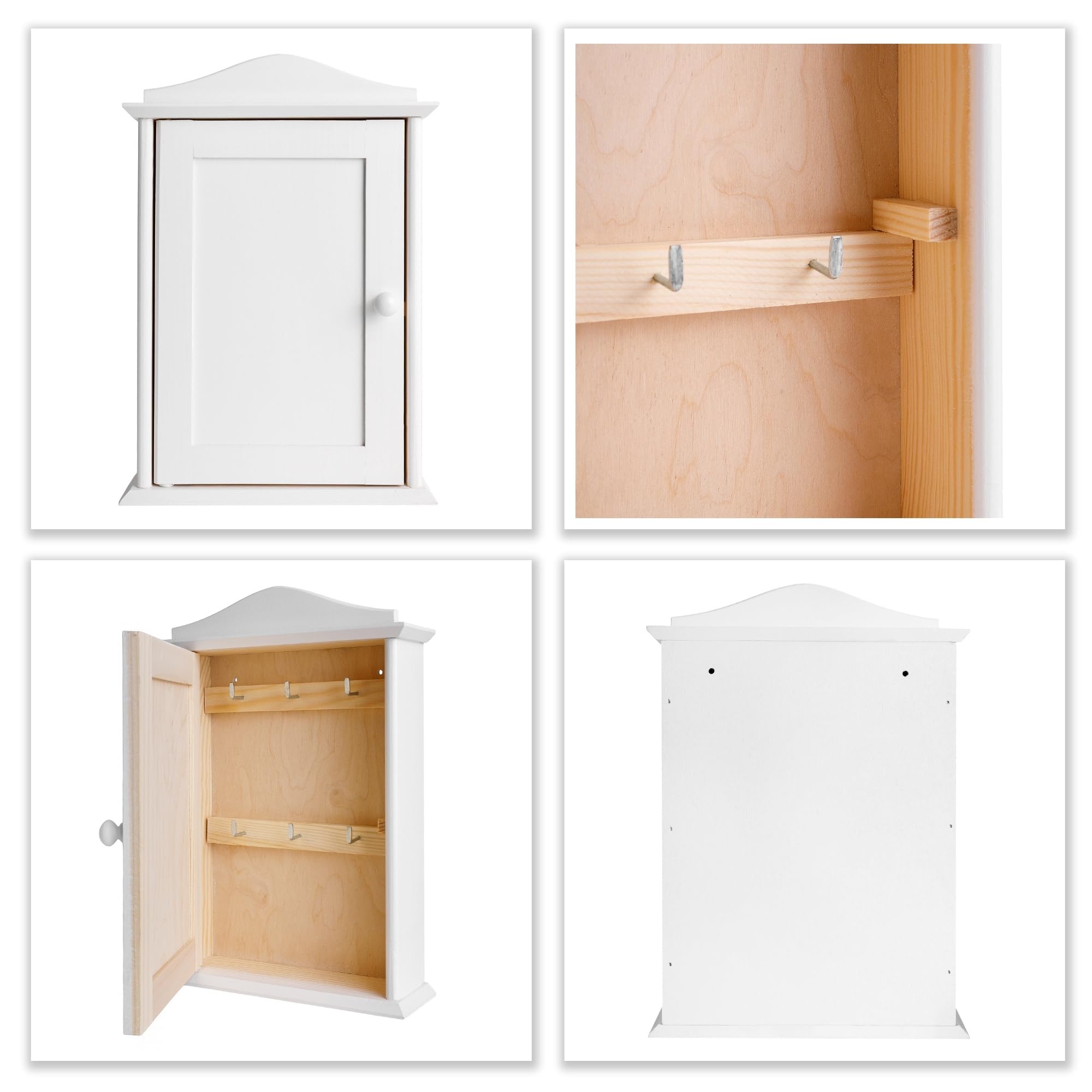 Creative Deco Decorativa Cassetta Portachiavi Bianca in Legno con 6 Ganci | 20 x 6 x 29,5 cm | Appendichiavi Bianco | Scatola Portachiavi Bianca con Ganci, Ideale per Conservazione e Decorazione