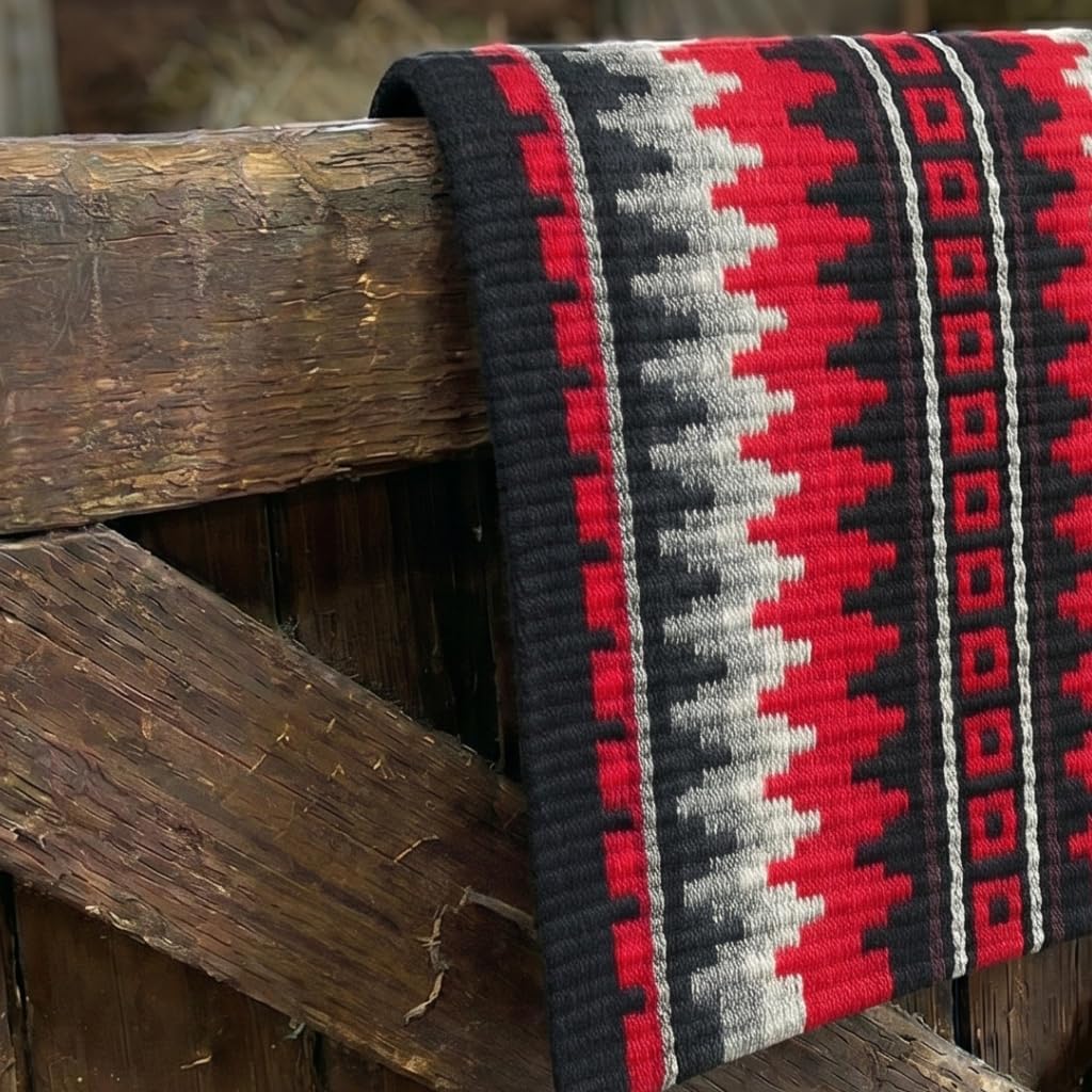 Western Show Saddle Pad/Blanket for Horses - Handmade Wool Saddle Blanket with New Zealand Design, Thick, Durable & Comfortable for Horse Riding (36” L x 40” W x 1) M36