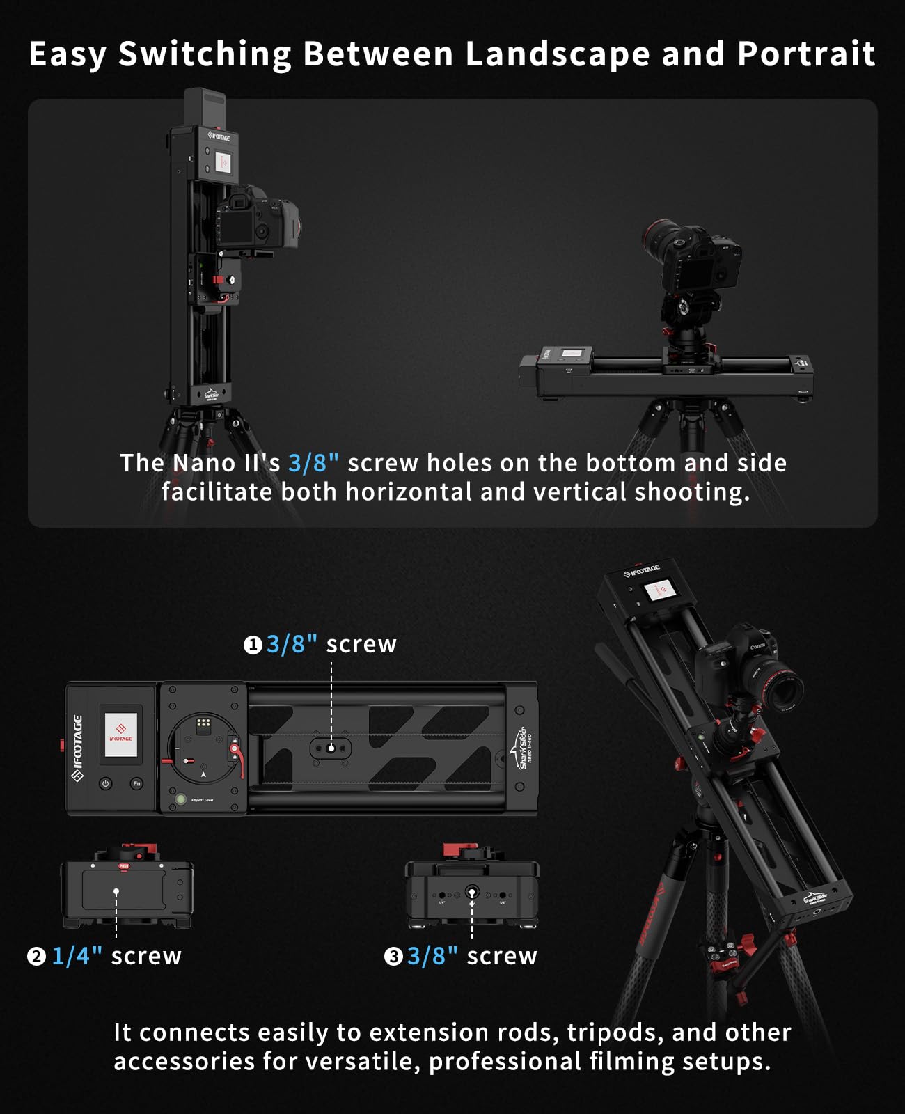 IFOOTAGE Shark Slider Nano II-660 (66cm) Motorisierter Kamera Slider,Mobile APP/IPS-Touchscreen-Steuerung,360°-Panoramaaufnahme, Extrem Leise,Tragkraft bis zu 3.5kg