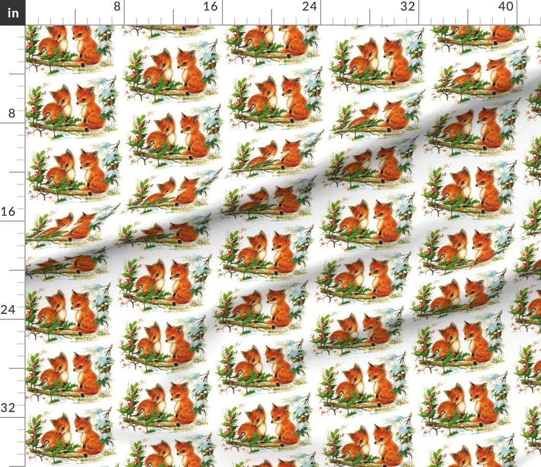 Spoonflower Fabric - Birds Winter Snow Red Foxes Trees Animals Cone Pine Christmas Vintage Printed on Petal Signature Cotton Fabric by The Yard - Sewing Quilting Apparel Crafts Decor