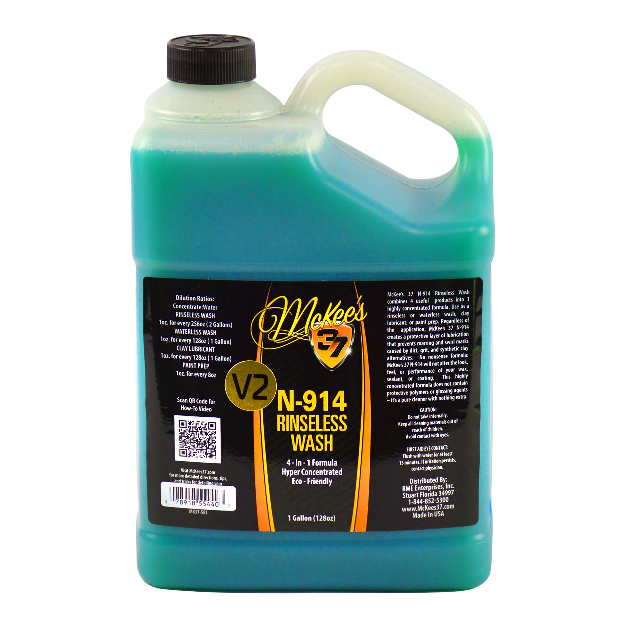 N-914 Rinseless Wash V2 | Fast & Easy Rinseless Car Wash, Powerful Car Soap, Safe for All Finishes, No Hose Needed (128 oz)