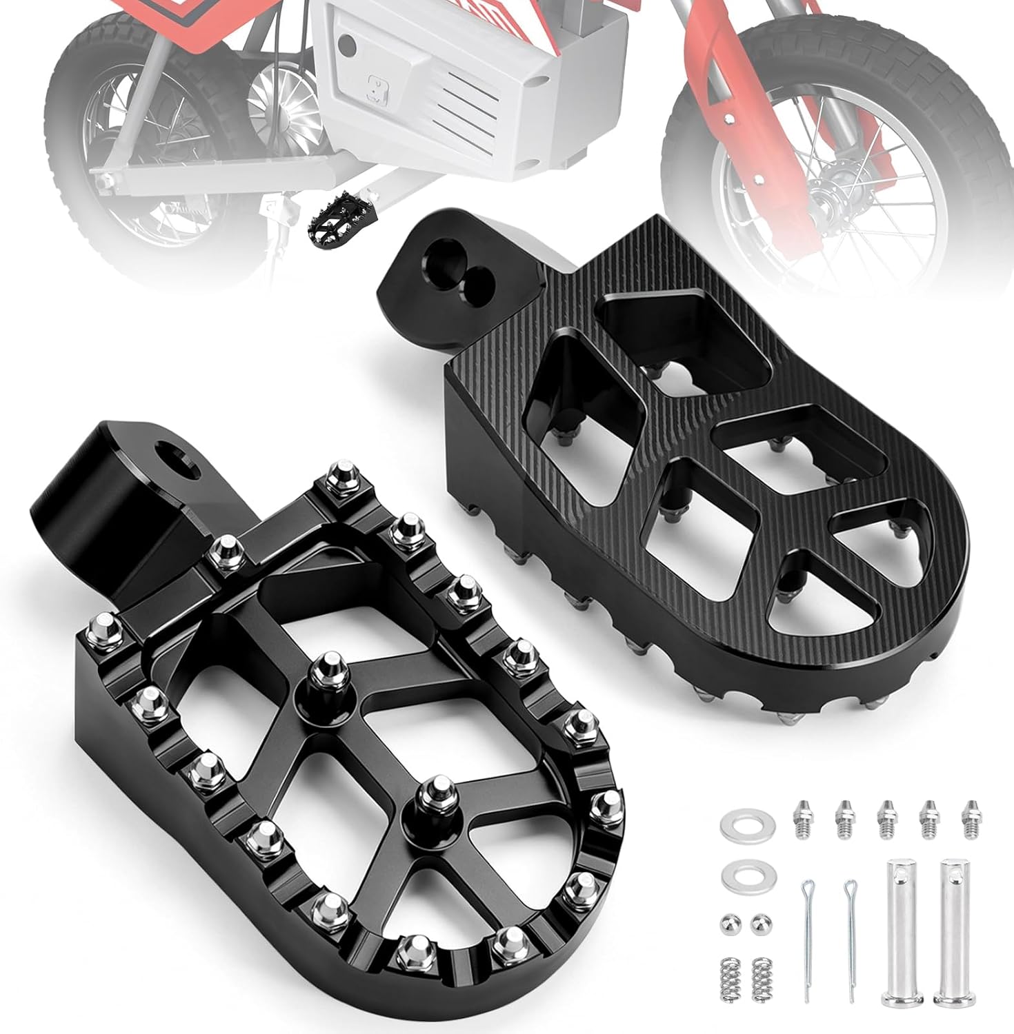 JERBOR Foot Pegs Rest Pedal Replacement for Razor MX650 MX500 SX500 MX350 Electric Dirt Bike, Widen Platform Non-Slip Stainless Steel Teeth Off-Road Dirt Bike Accessories
