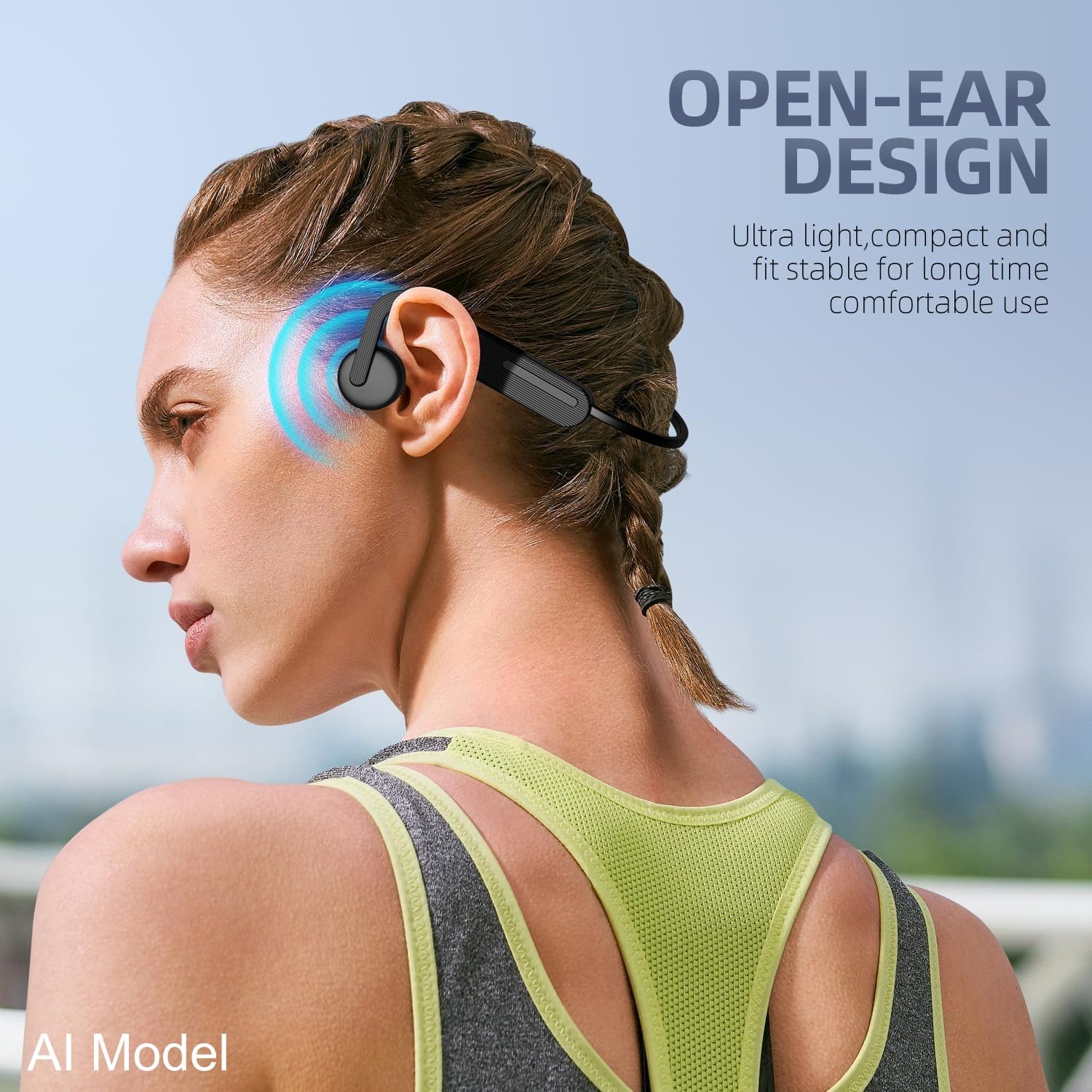 X14 - Auriculares Bluetooth 5.3 de conducción ósea, negros, inalámbricos para correr, deportes al aire libre