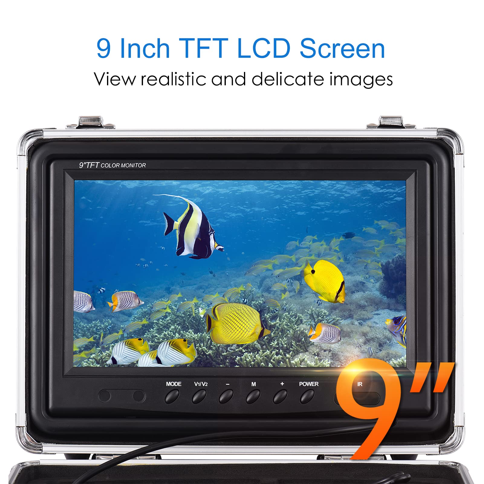 Fotocamera per la pesca sott'acqua, 1200TVL, telecamera subacquea, con 12 LED IR da 7 pollici/9 pollici, display LCD da 15 m/30 m/50 m, cavo IP68, impermeabile, per pesca sul ghiaccio