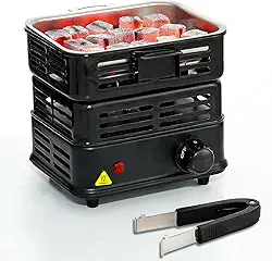 Queimador de Carvão Elétrico Multiuso, 1000 W, 5 Níveis de Potência, Alça Desmontável, Revestimento Resistente ao Calor, Aquece Mais Rápido, Ideal para Churrasco