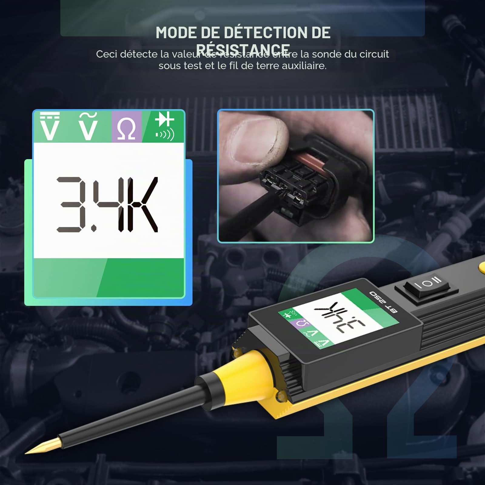 Testeur de circuit de voiture, testeur de tension 12 V 24 V pour systèmes électriques, détecteur de commutateur, testeur de tension AC/DC, multimètre, détecteur de court-circuit