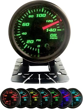 Oil Pressure Gauge 52mm Oil Press Meter with 1/8 NPT Male Thread Sensor,with Cup,2,7 Colors, 0-140 PSI, Digital LED