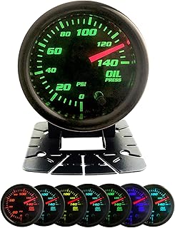 Oil Pressure Gauge 52mm Oil Press Meter with 1/8 NPT Male Thread Sensor,with Cup,2'',7 Colors, 0-140 PSI, Digital LED