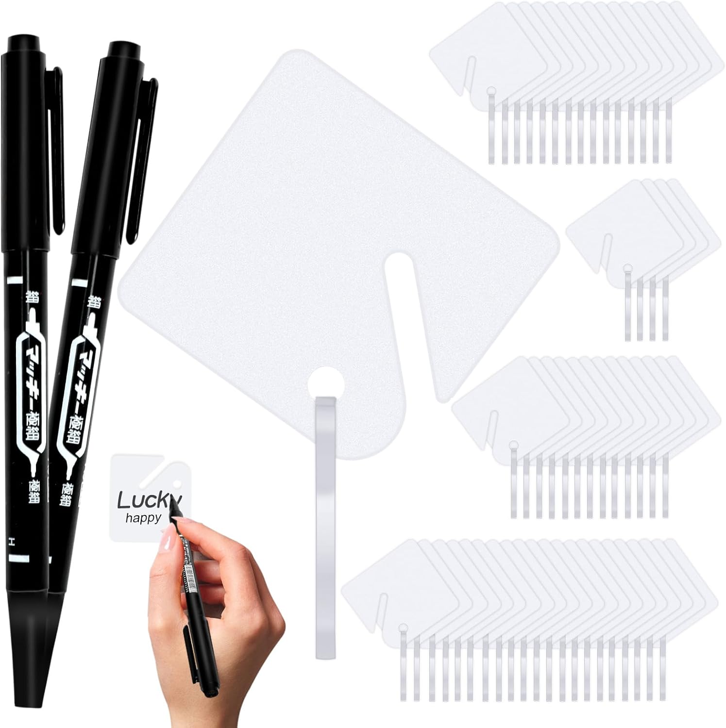 300 Pcs Rack Key Tags White Square Plastic Hanging Tags with 2 Black Markers, Metal Snap Hooks for Slotted Key Cabinets Boxes Lockers Sturdy Frosted Item Identifiers for Home Office and Garage