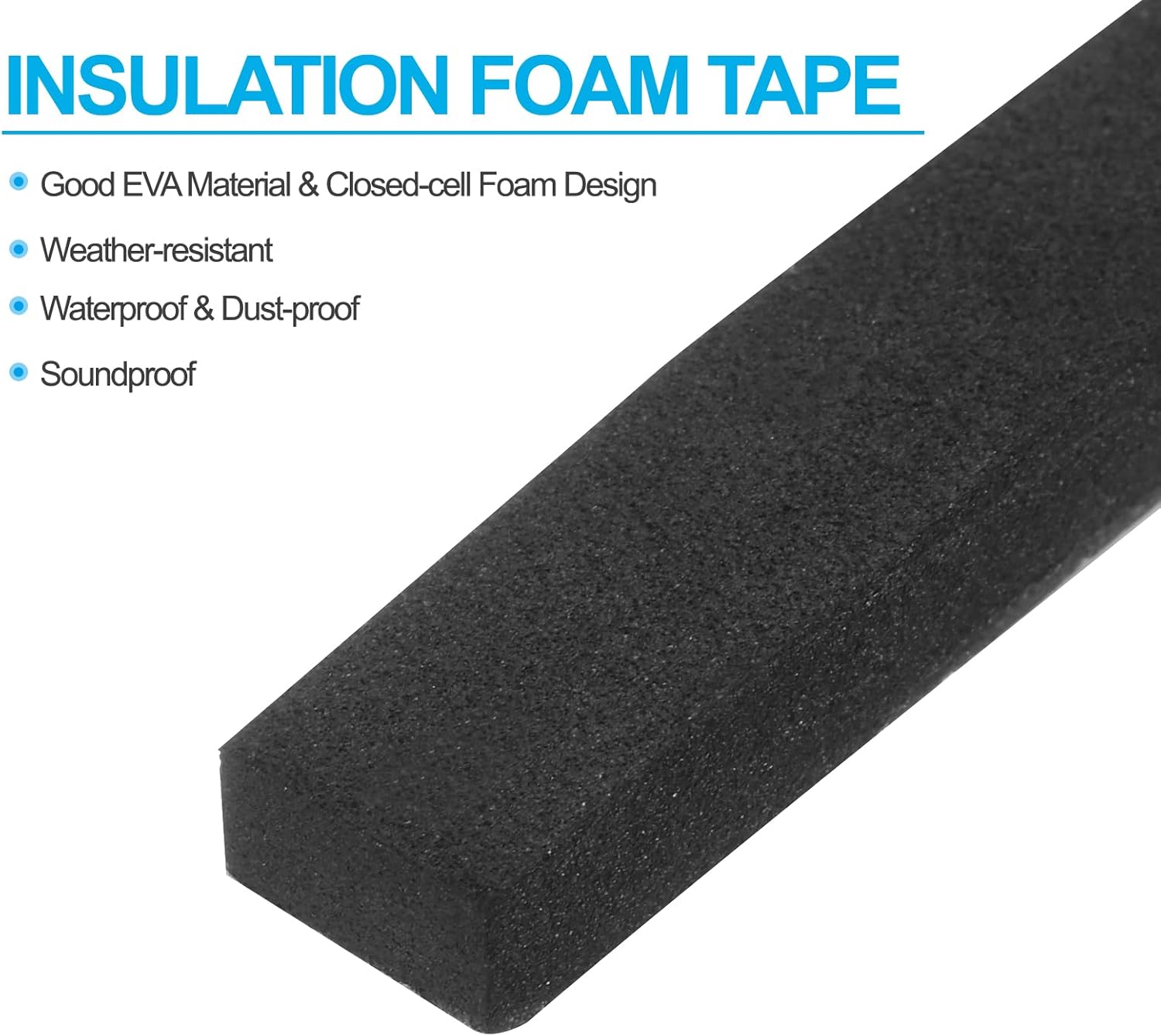 3/8" W x 5/16" T x 6.6Ft Insulation Foam Tape, 2 Rolls Self-Adhesive EVA Weather Stripping for Wrap Pipe Door Window Insulation Soundproof Anti Vibration Collision, Black