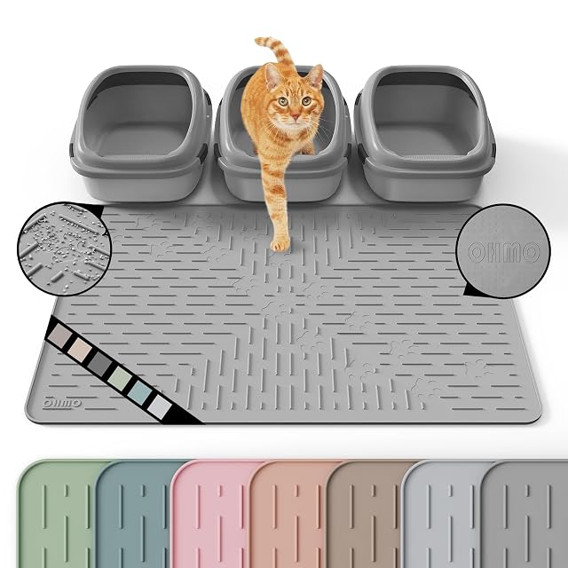 OHMO Alfombra Gatos Arenero de Silicona(95 * 64cm), Impermeable y Antideslizante sin BPA, Fácil de Limpiar