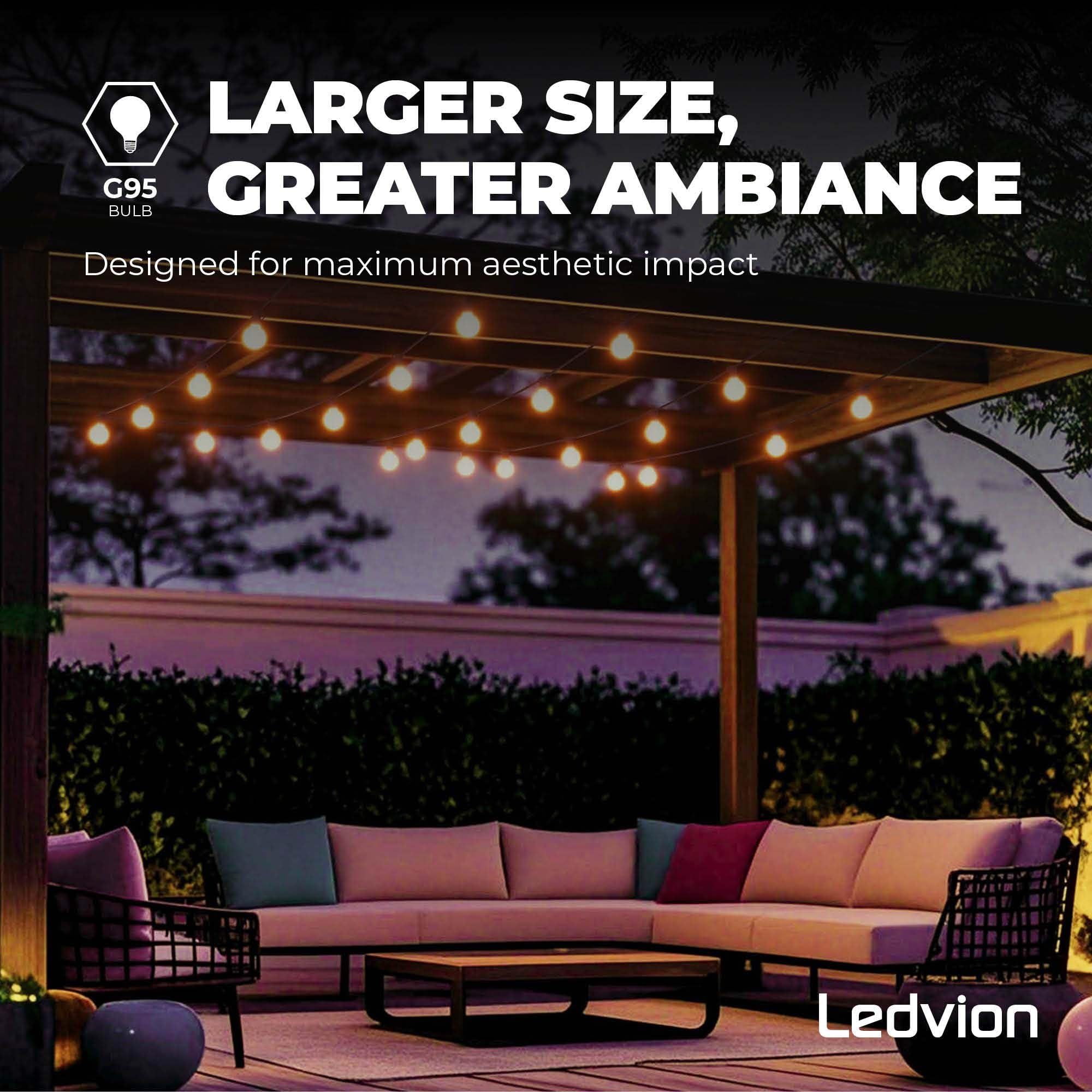 Ledvion - Guirlande LED 10M + 3M Câble d'Extension, Incl. 10 Ampoules LED E27, IP44, Connectable, Économique