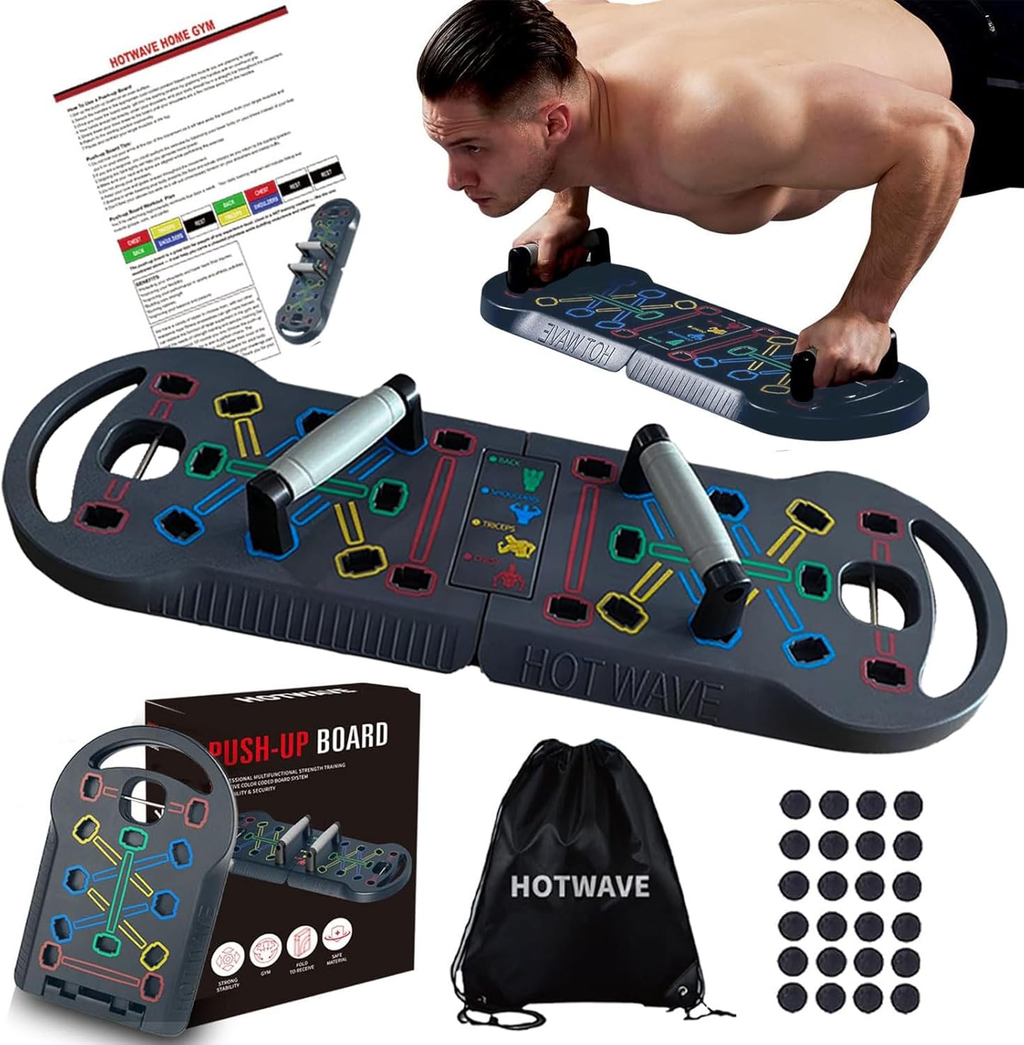 HOTWAVE 20-in-1 Push Up Board with Resistance Bands