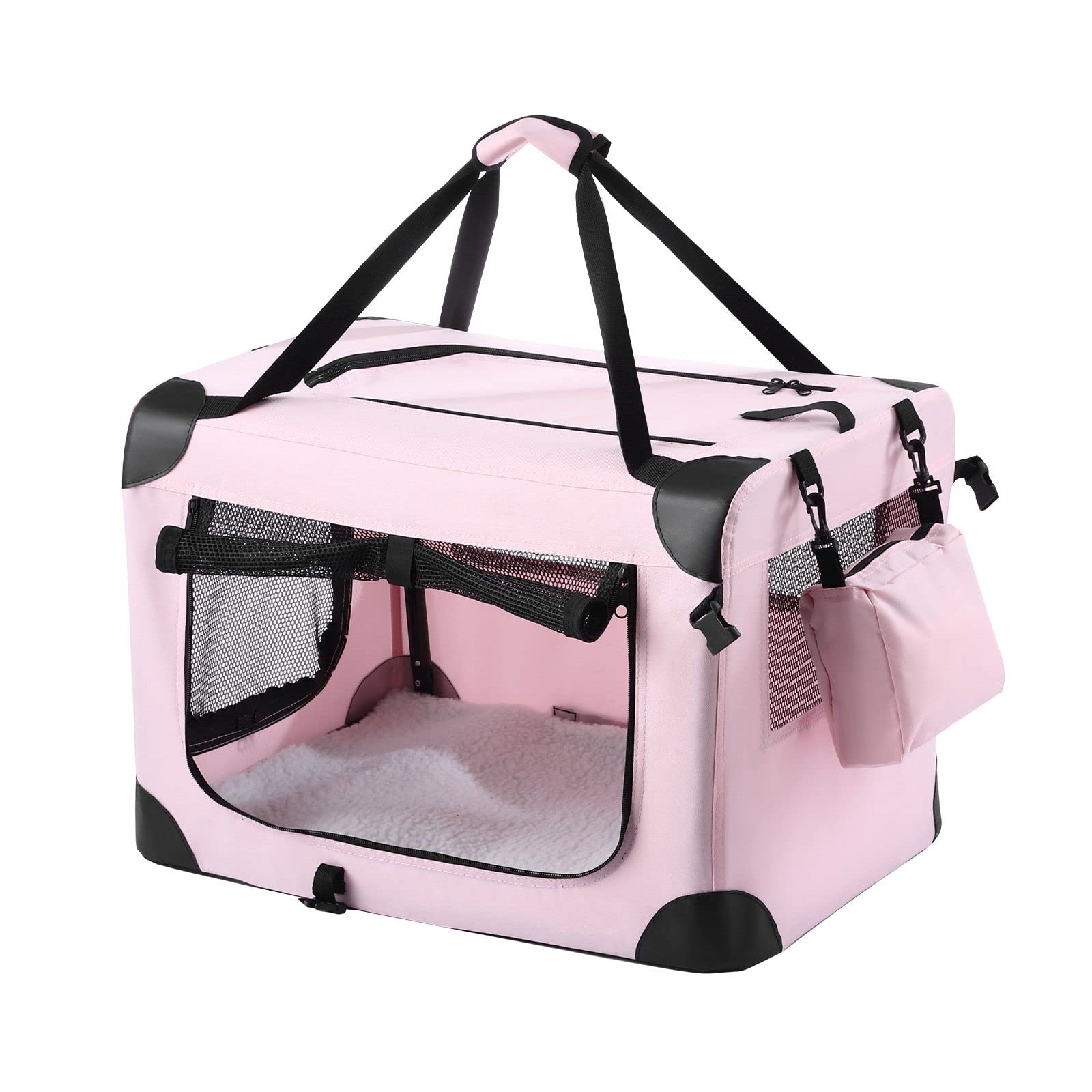 Pet Scene 60x42x42CM Soft Dog Crate Foldable Kennel Pet Cage Cat Travel Carrier Puppy Carry Bag Portable Dog Crate,Color:Pink - 1154(Pink)-60x42x42 cm