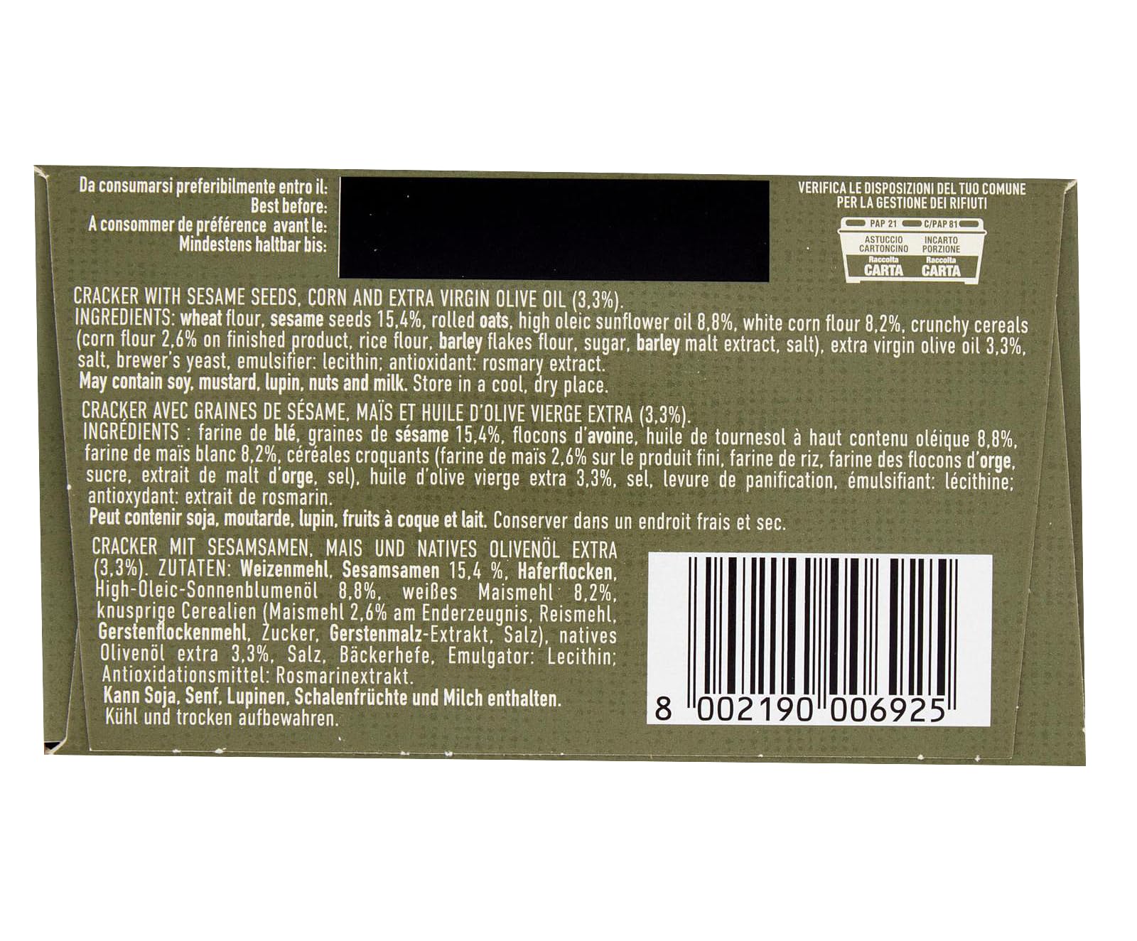 Galbusera BelleBuone Crackers Integrale di Sesamo e Mais con Olio Extra Vergine D'Oliva 200g [CAIYA® BOX da 8 Confezioni]