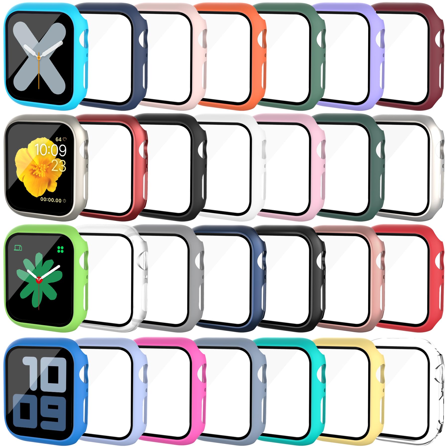 Lot de 28 coques pour Apple Watch Series 10 de 42 mm avec protection d'écran en verre trempé, coque de protection ultra fine et résistante aux chocs, en polycarbonate rigide, protection