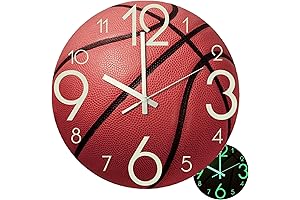 MANUFACTURE SPORTS CLOCK Wall Mount, Black Basketball Wall Clock 12 Inch LED...