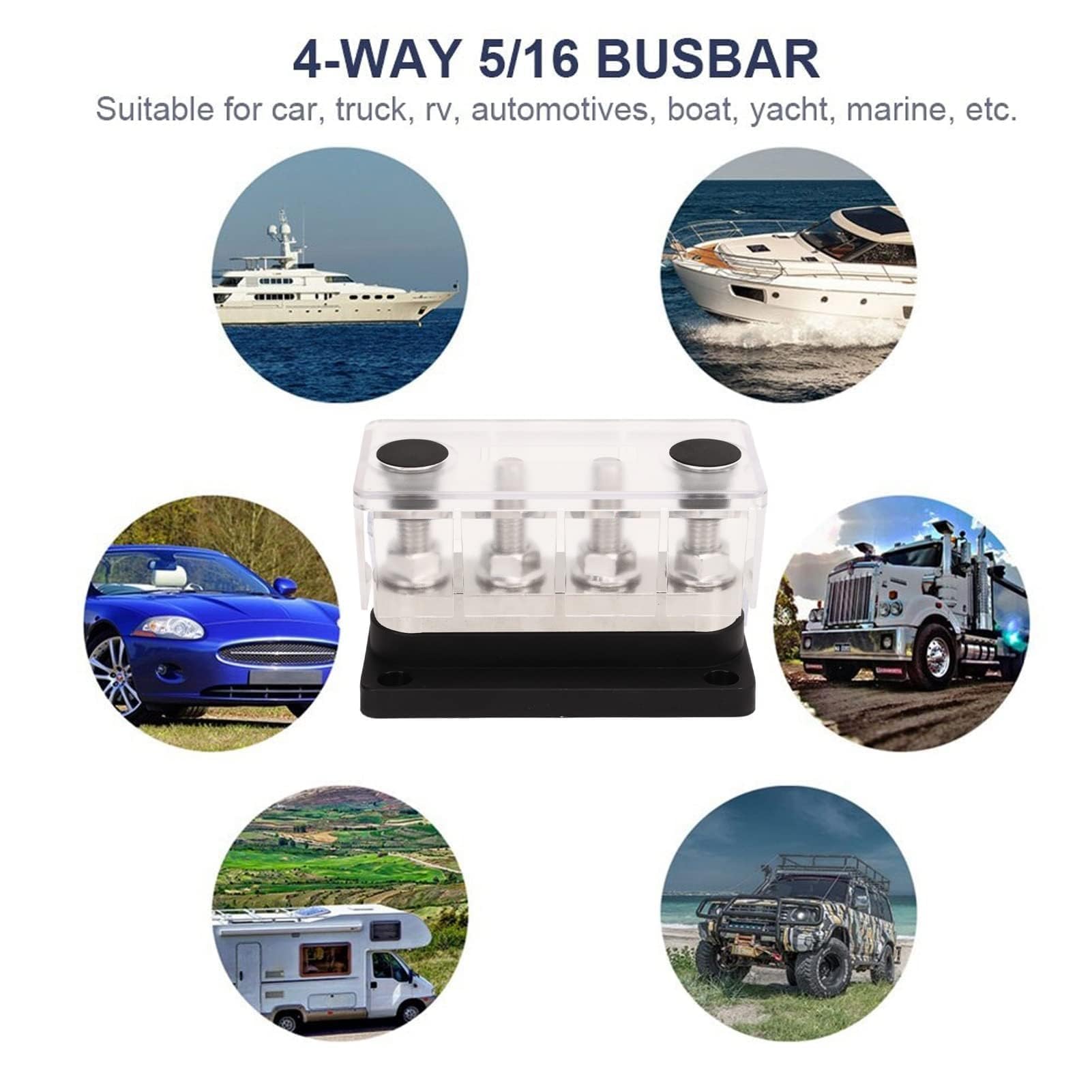 Batterie-Sammelschiene, Stromverteilerblock, DC 12 V Bis 48 V, 600 A, Hochstrom, M10, 4 Bolzen, Stromverteilerblock für Auto, Wohnmobil, Boot, Yacht, Anschlussbolzen, Sammelschiene (Schwarz)