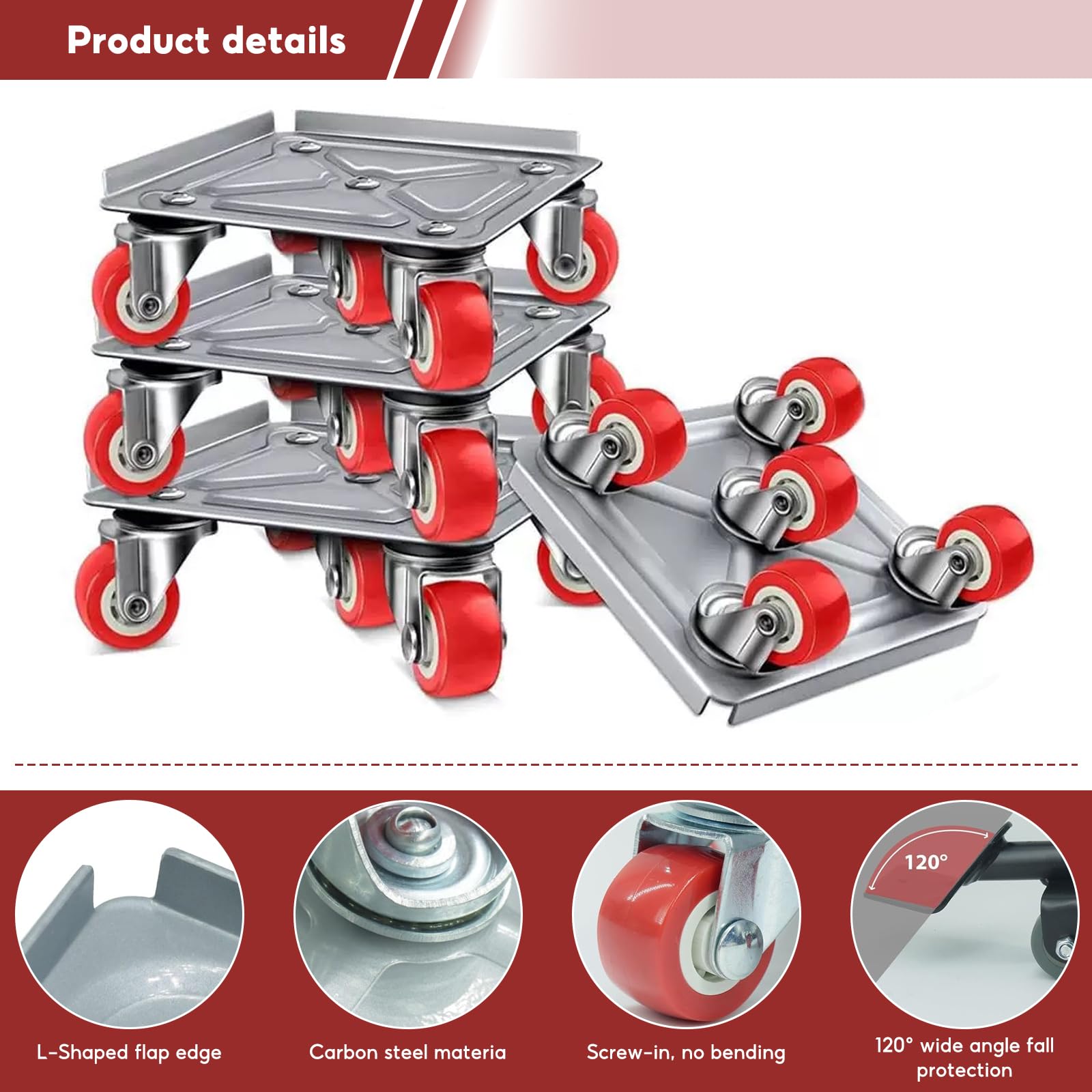 SHYICHENG Heavy Duty Furniture Movers with Wheels, 5-Wheel Furniture Dolly 360 Rotating, 600kg Load Capacity - Image 3