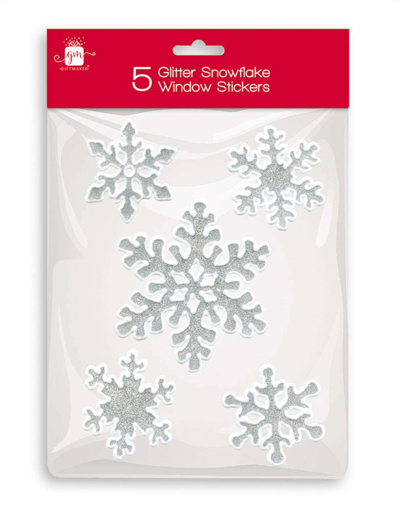 Giftmaker Multicolor 5 Xmas Christmas Glitter Snowflake Window Decorations Static Cling Stickers