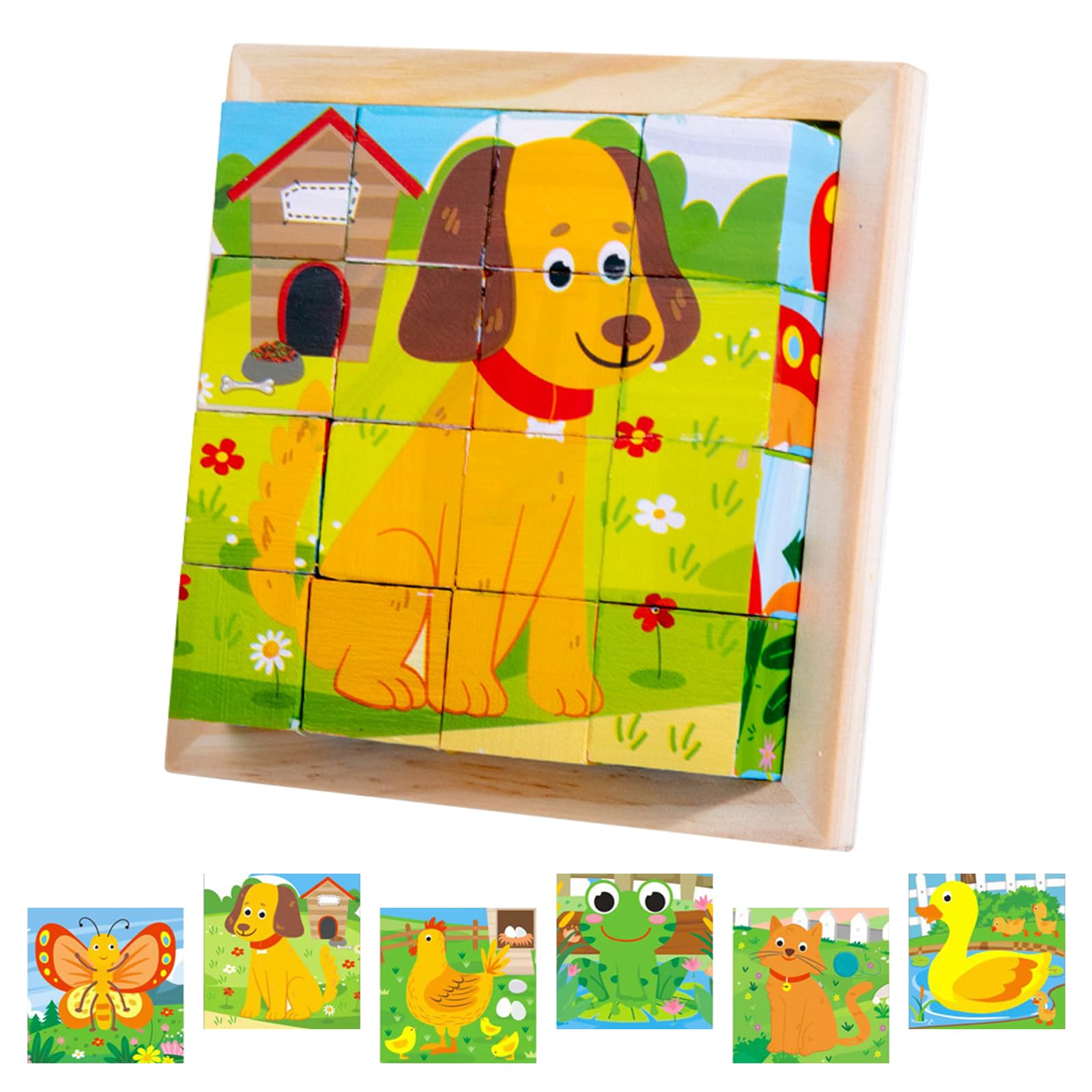 Montessori, puzzle in legno, cubi in 3D, puzzle 6 in 1, giocattolo educativo in legno, per bambini dai 1 2 3 4 anni, giochi impilabili per bambini, ragazzi e ragazze