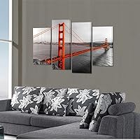 Vista 4 de Kreative Arts - cuadro de lienzo con hermoso puente de San Francisco, California, color negro, blanco, rojo - mural, decoración para el hogar