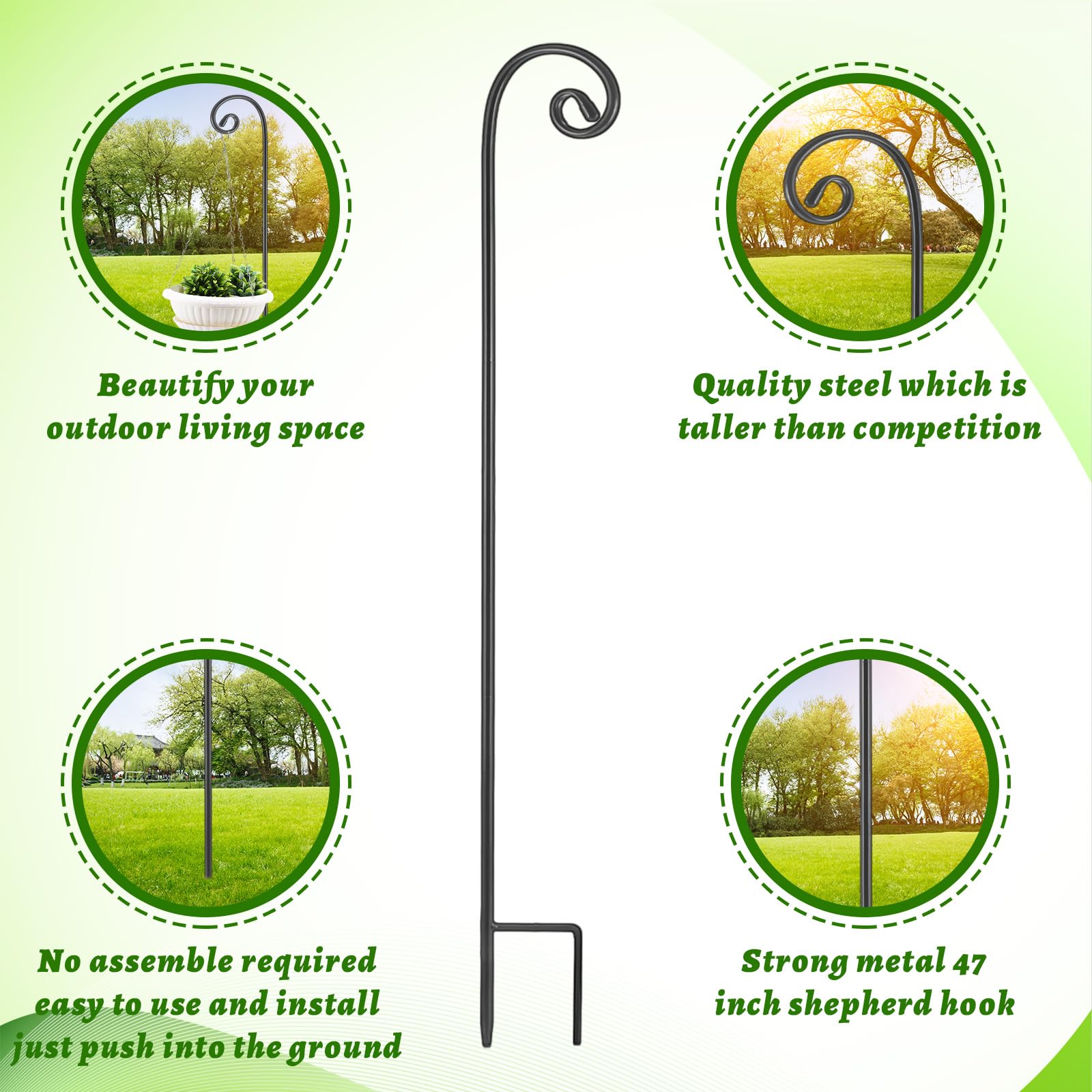 Hicarer 24 Pcs Curled Shepherd Hooks 48 Inch 1/3 Inch Thick Metal Garden Hook Rust Resistant Steel Hook for Outdoor Hanging Plant Baskets Solar Lights Lanterns Bird Feeders Wedding Decor, Black