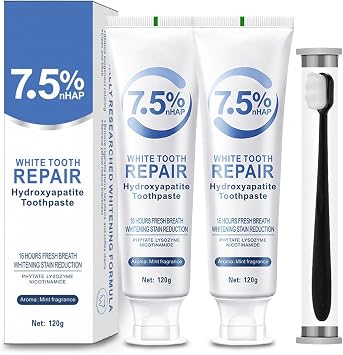 Hydroxyapatite Toothpaste 7.5, Fluoride-Free Toothpaste for Enamel Protection and Tooth Strengthening, Breath Freshening | Mild Mint | Deep Cleaning Care Toothpaste for Sensitive Teeth 4.23oz 2pcs