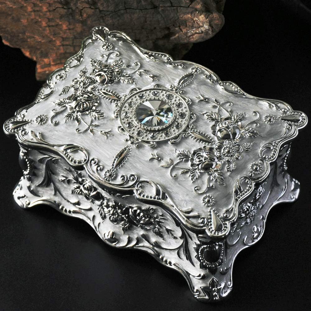 HAOTINGVintage Rectangle Trinket Box Jewelry Holder Ornate Antique Finish Engraved with Two-Layer Treasure Organizer Case Unique Keepsake Gift Case for Home Decor (White) (Color : White),Box Holders